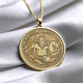 14K Solid Gold Poseidon Medallion Necklace: Greek God Ocean Talisman -59