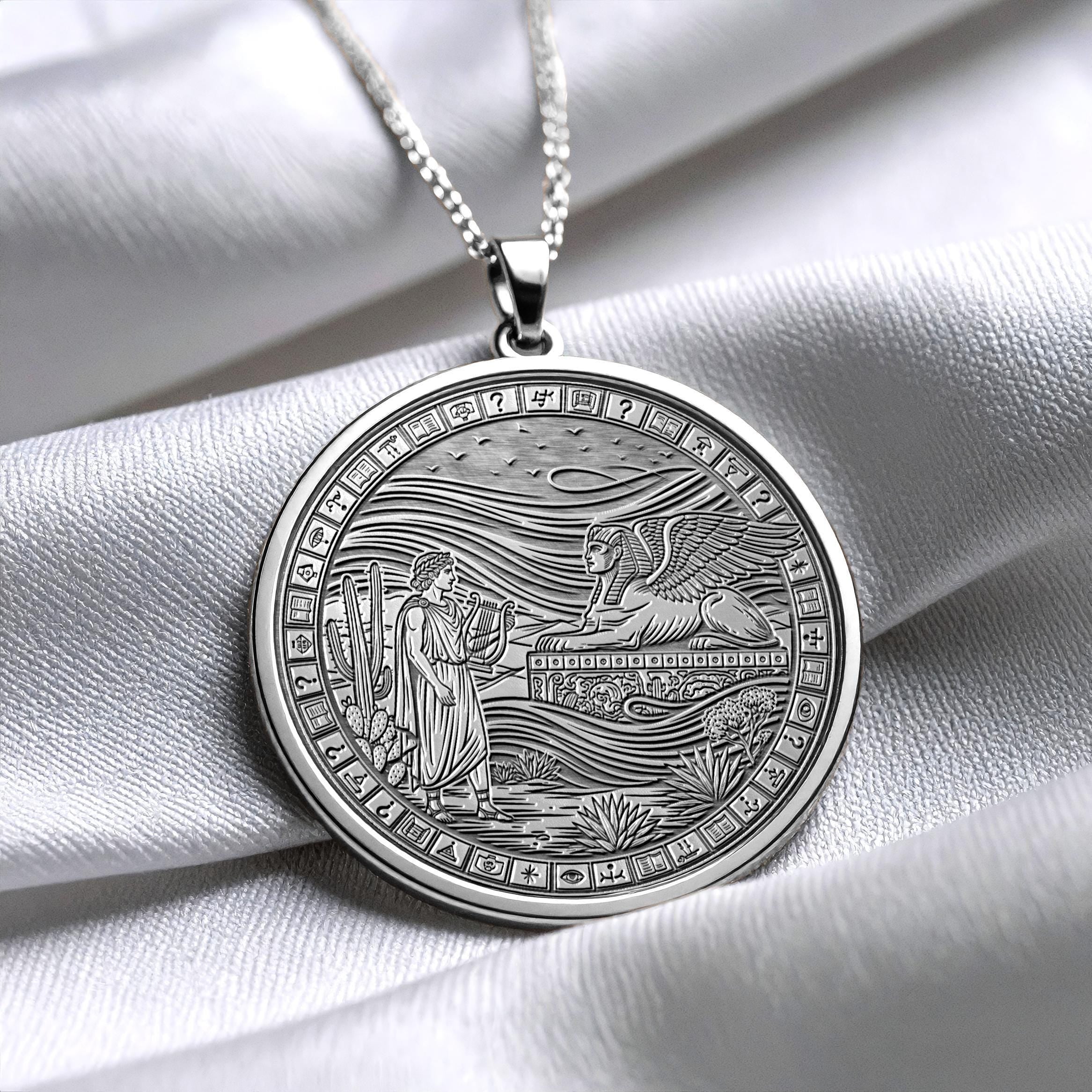 Apollo Sun God Necklace with Sphinx Medallion -54