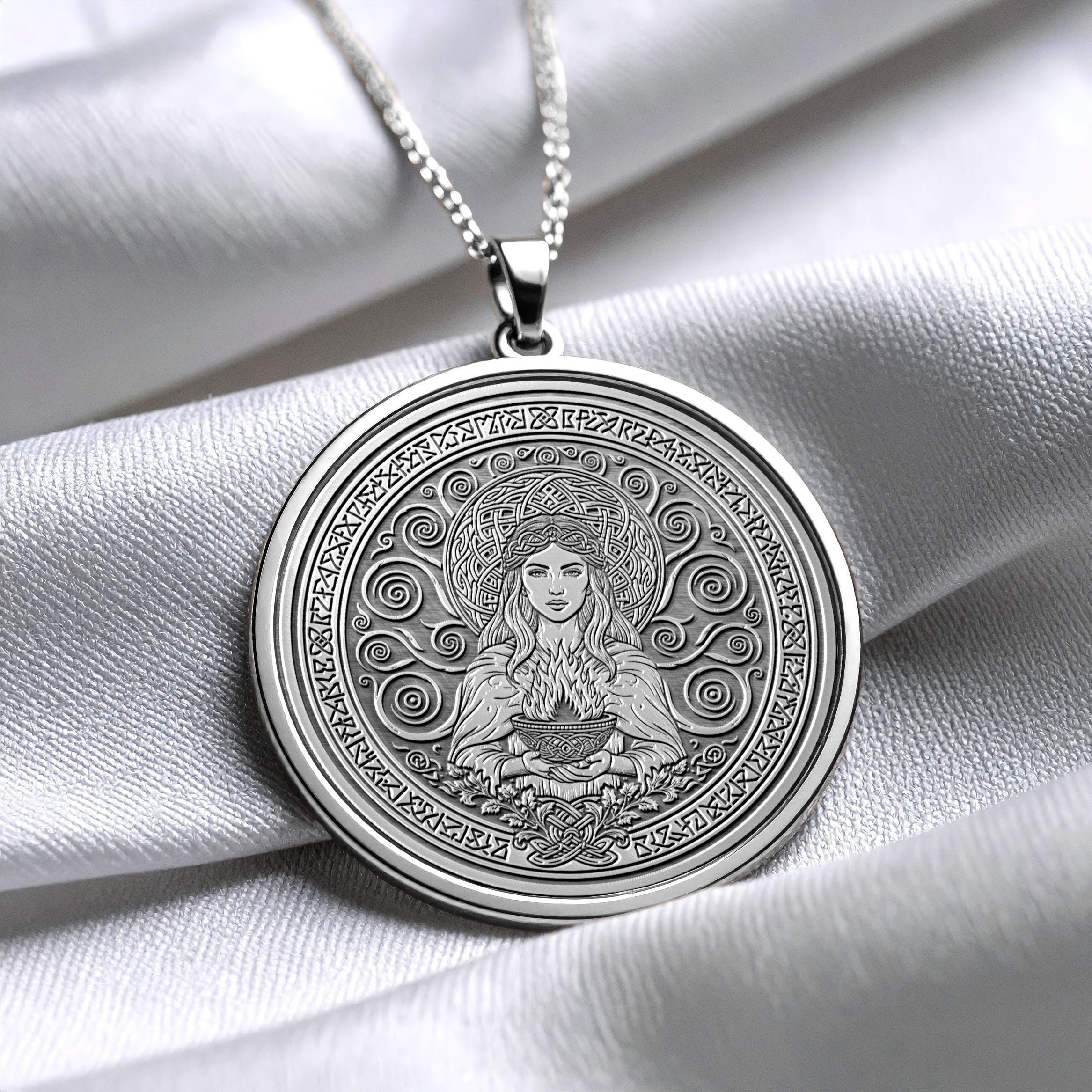 Celtic Goddess Brighid Necklace , Inspiration and Healing Medallion , Sacred Fire Pendant -289