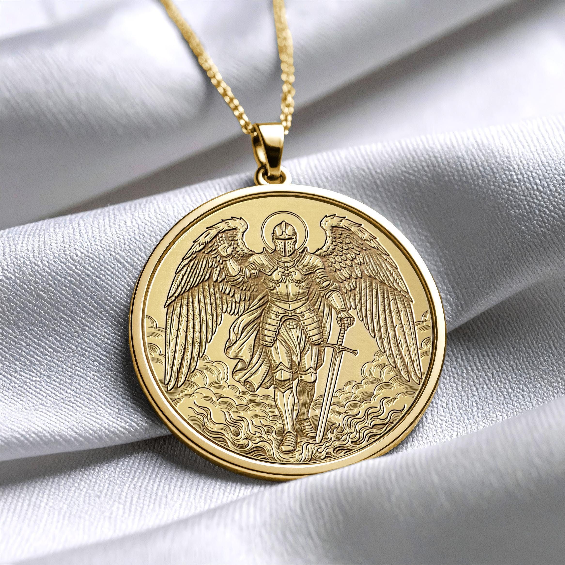 14K Archangel Michael Pendant – Divine Protection Necklace -89