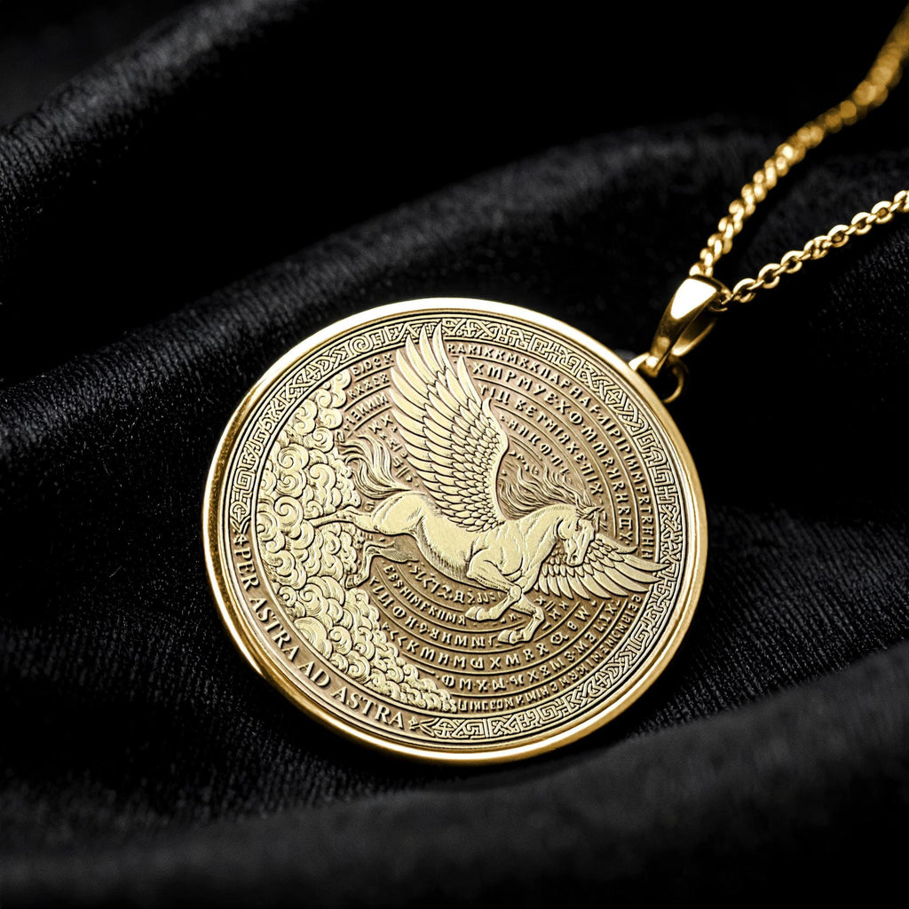 Ad Astra Per Aspera Necklace , Latin Motto Jewelry ,  Pegasus Necklace -245
