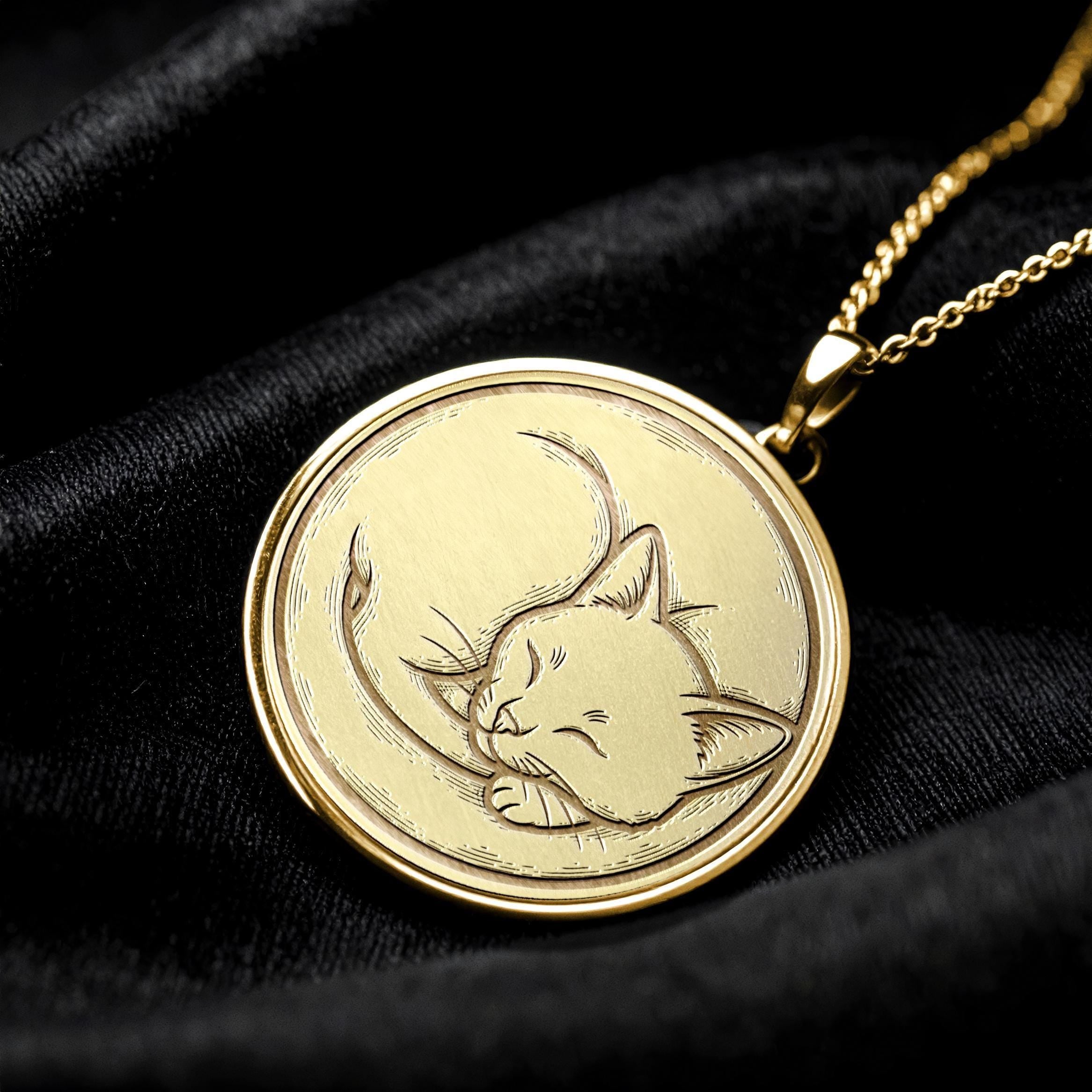Cat Pendant Necklace, Elegant Feline Medallion, Animal Jewelry Gift for Cat Lovers -189