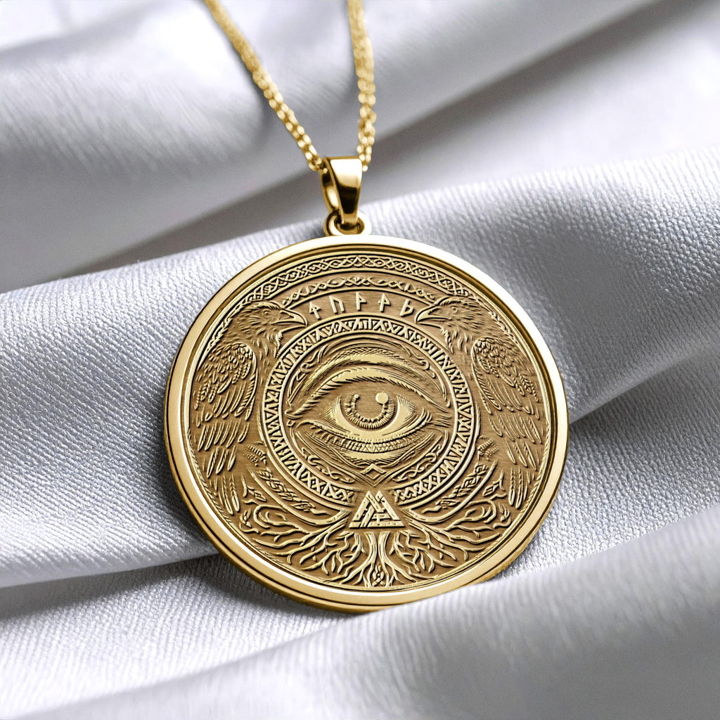 14K Gold Odin Eye Medallion: Norse Viking Amulet Pendant -113
