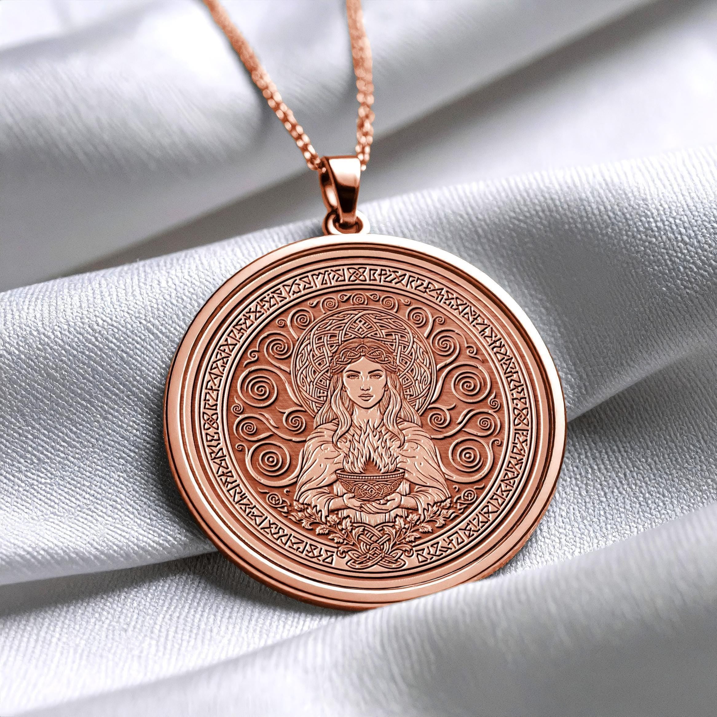 Celtic Goddess Brighid Necklace , Inspiration and Healing Medallion , Sacred Fire Pendant -289
