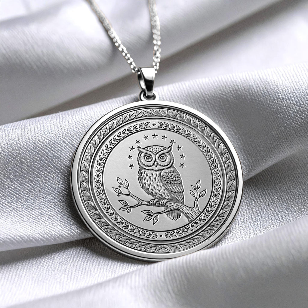 Athena Owl Medallion Necklace – Greek Mythology Coin Pendant -210