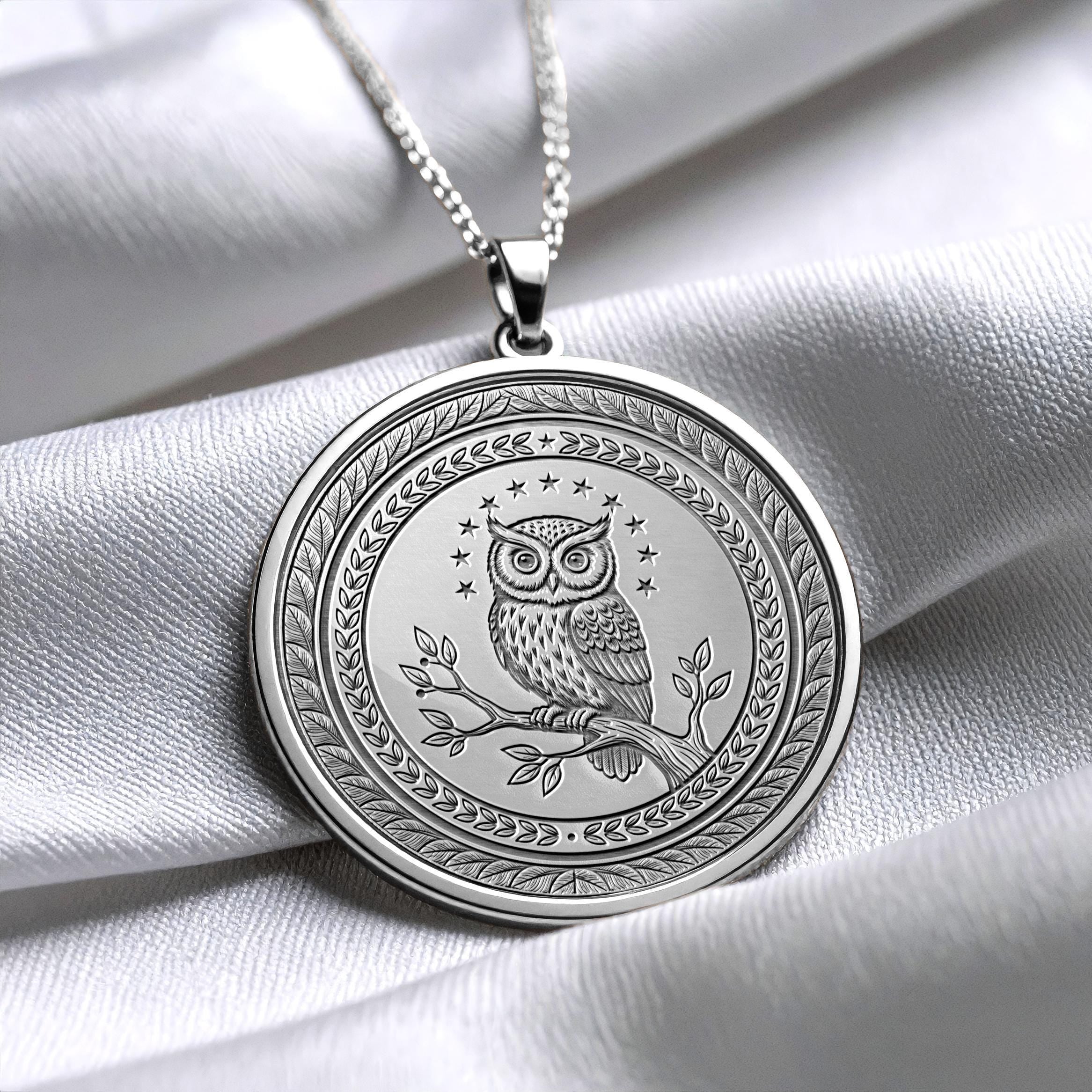 Athena Owl Medallion Necklace – Greek Mythology Coin Pendant -210