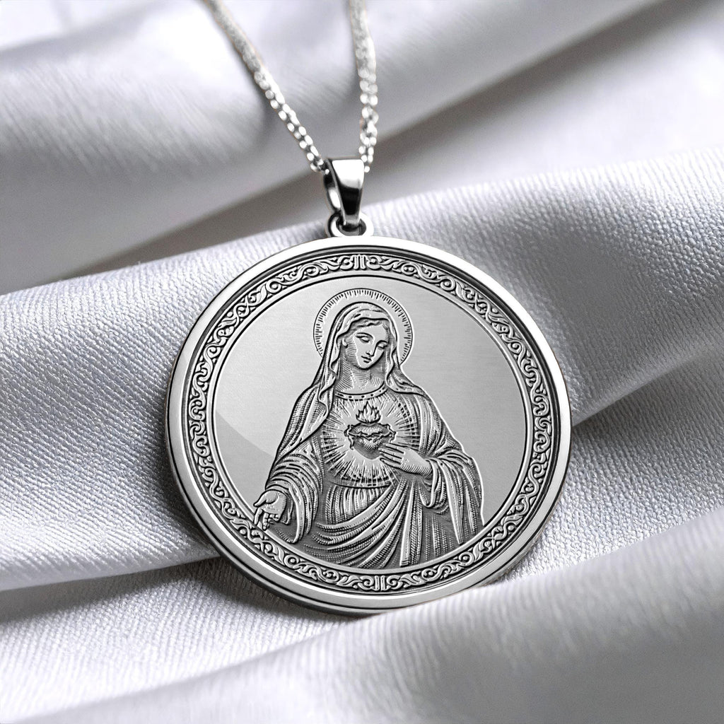 14K Gold Virgin Mary Medallion Necklace: Mother Mary Pendant - 103