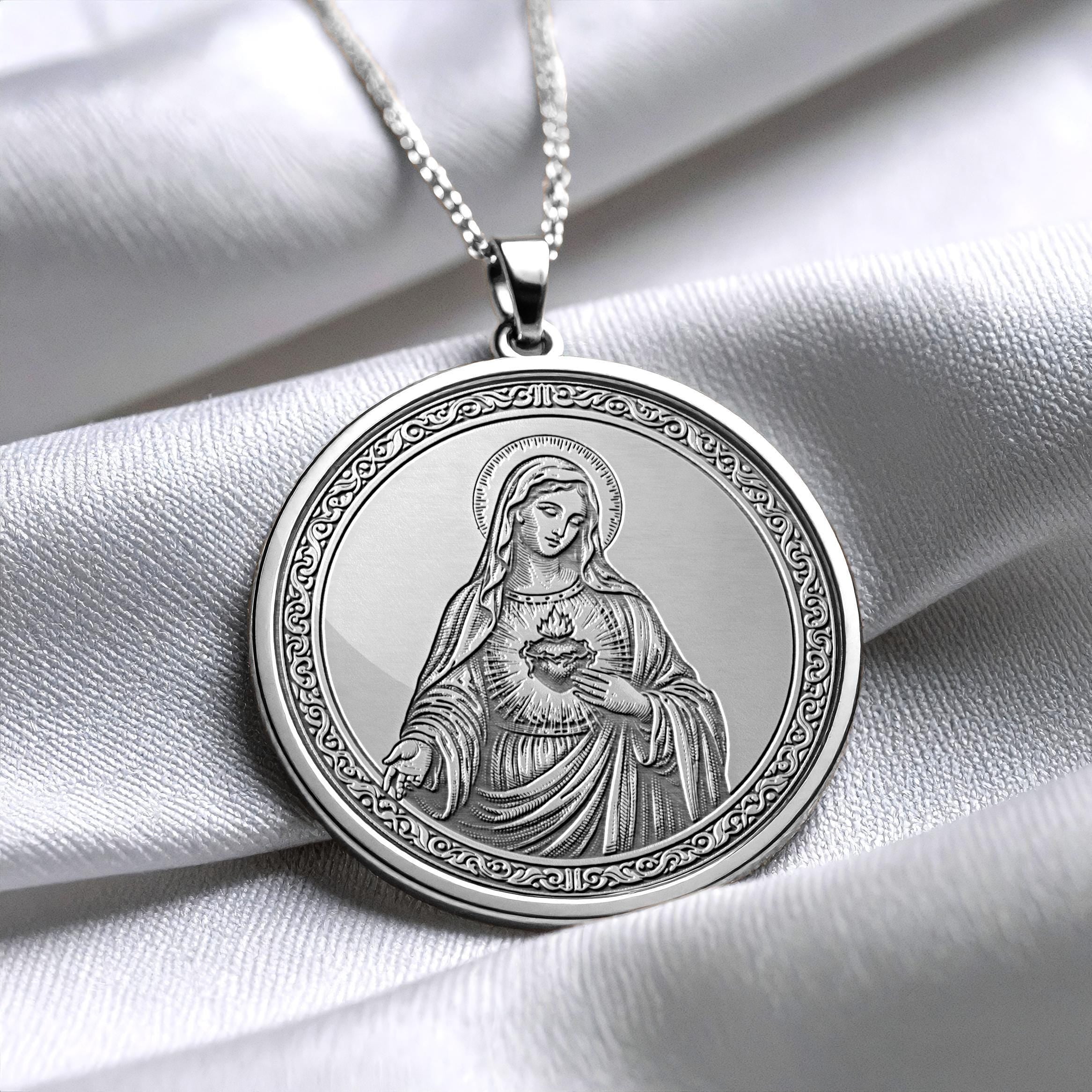 14K Gold Virgin Mary Medallion Necklace: Mother Mary Pendant - 103