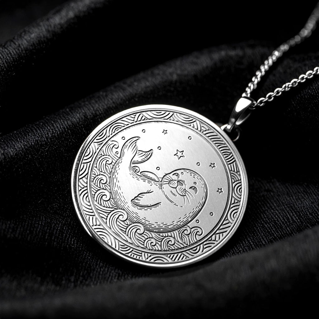 Baby Seal Medallion Necklace – Ocean Animal Charm, Sterling Silver -214
