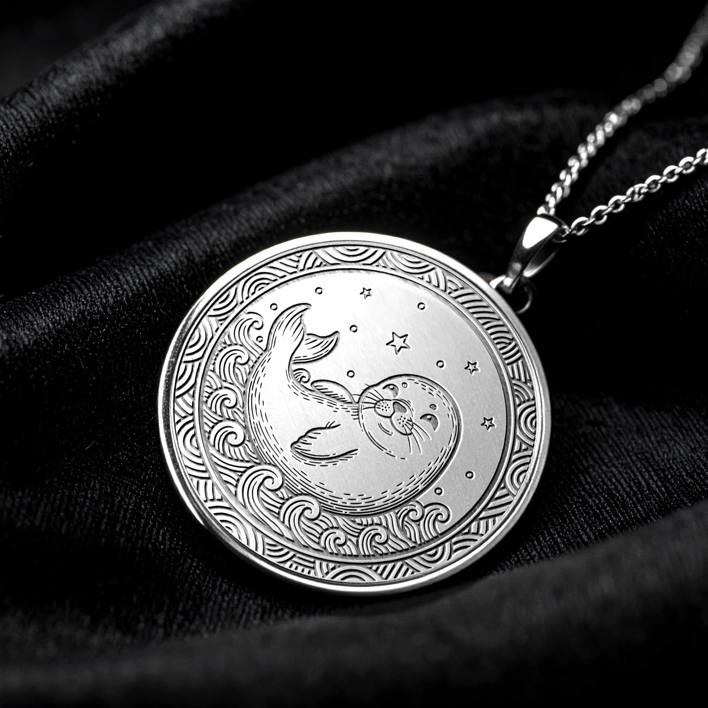 Baby Seal Medallion Necklace – Ocean Animal Charm, Sterling Silver -214