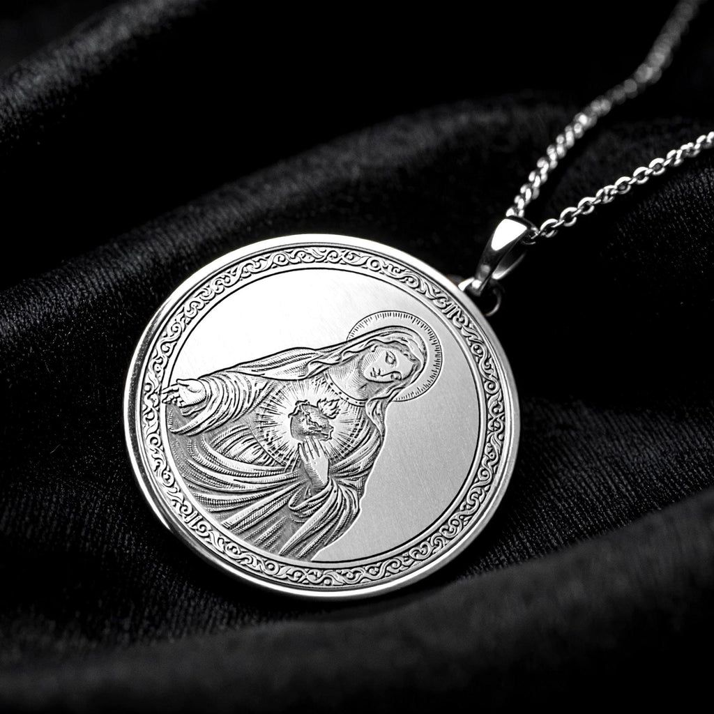 14K Gold Virgin Mary Medallion Necklace: Mother Mary Pendant - 103