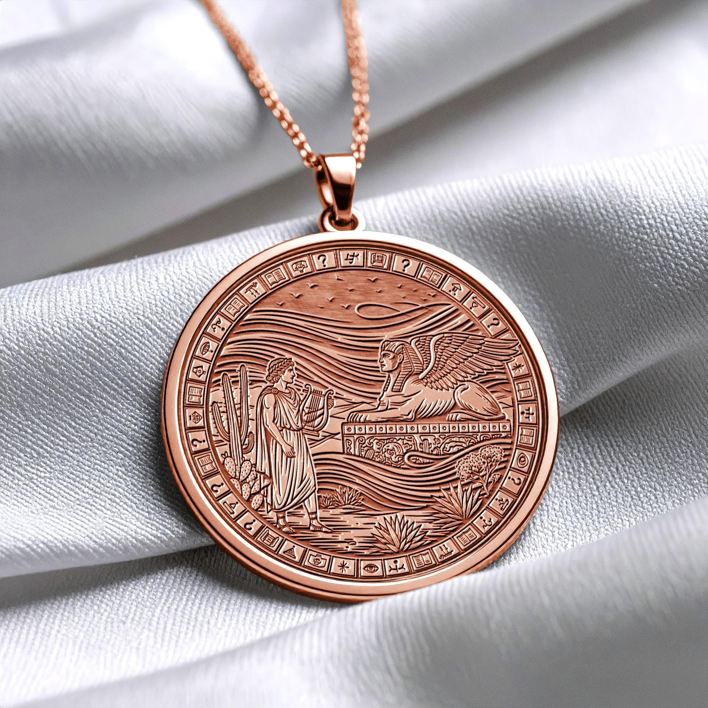 Apollo Sun God Necklace with Sphinx Medallion -54