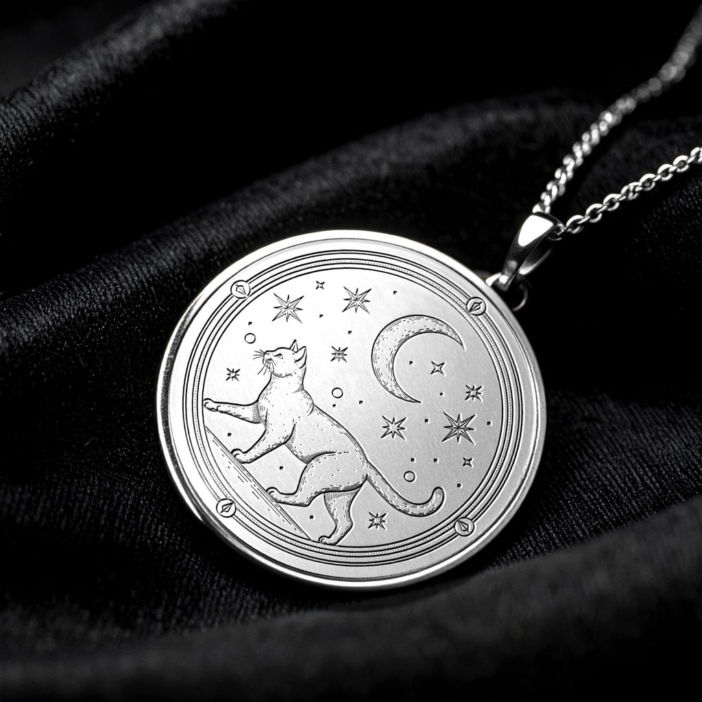 14K Gold Cat Necklace, Handmade Coin Pendant, Animal Jewelry -296