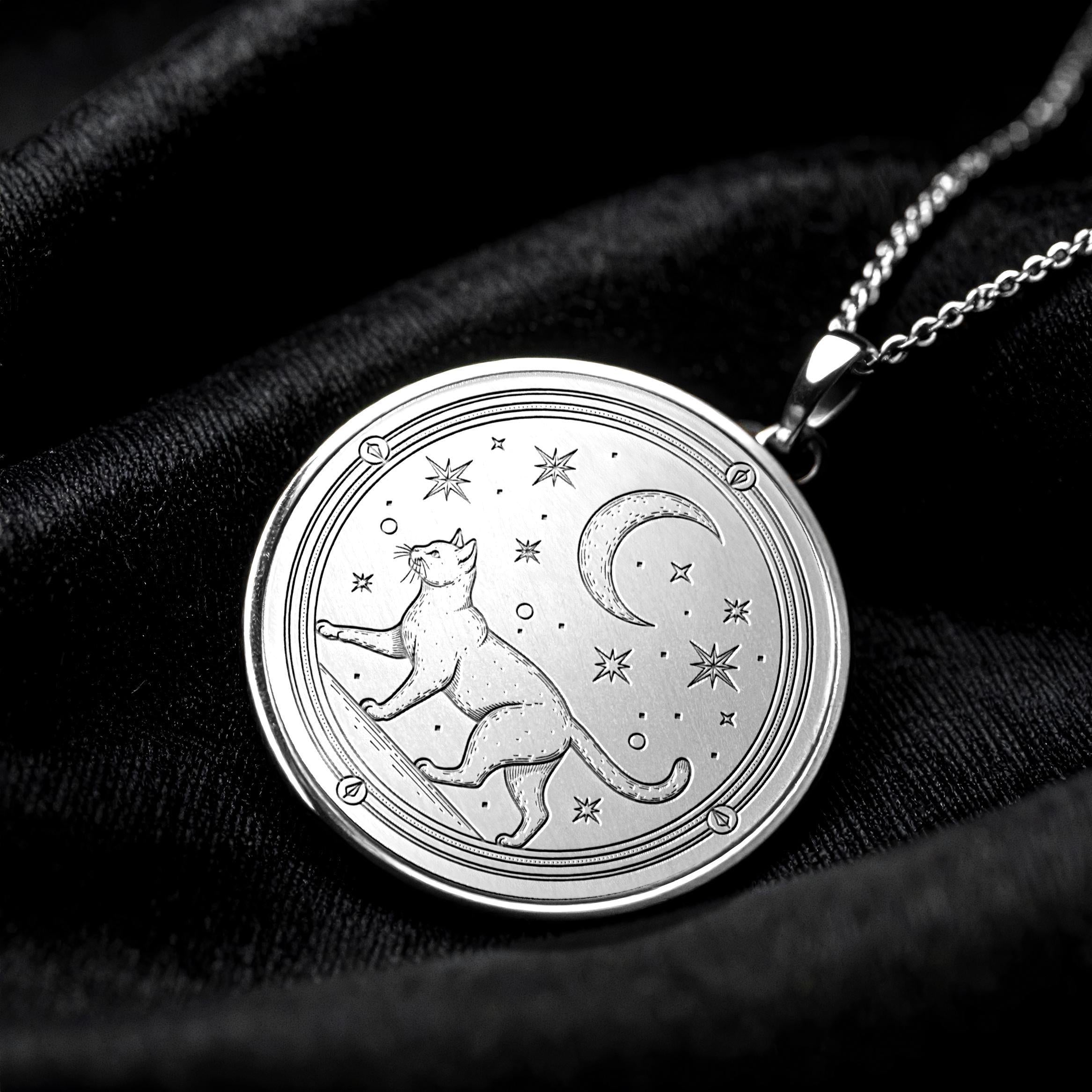 14K Gold Cat Necklace, Handmade Coin Pendant, Animal Jewelry -296