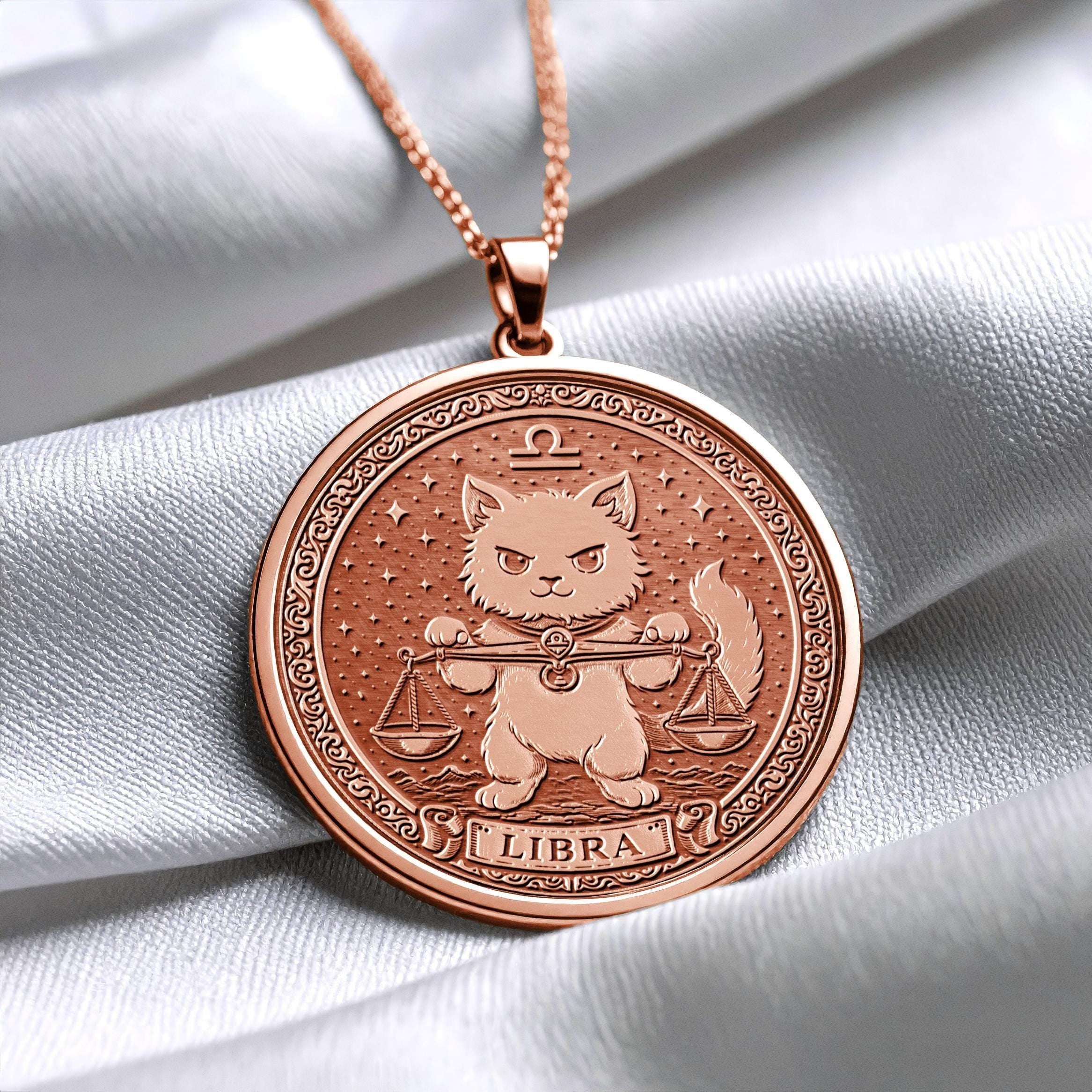 Cat Libra Zodiac Pendant Necklace - Handmade Charm -488