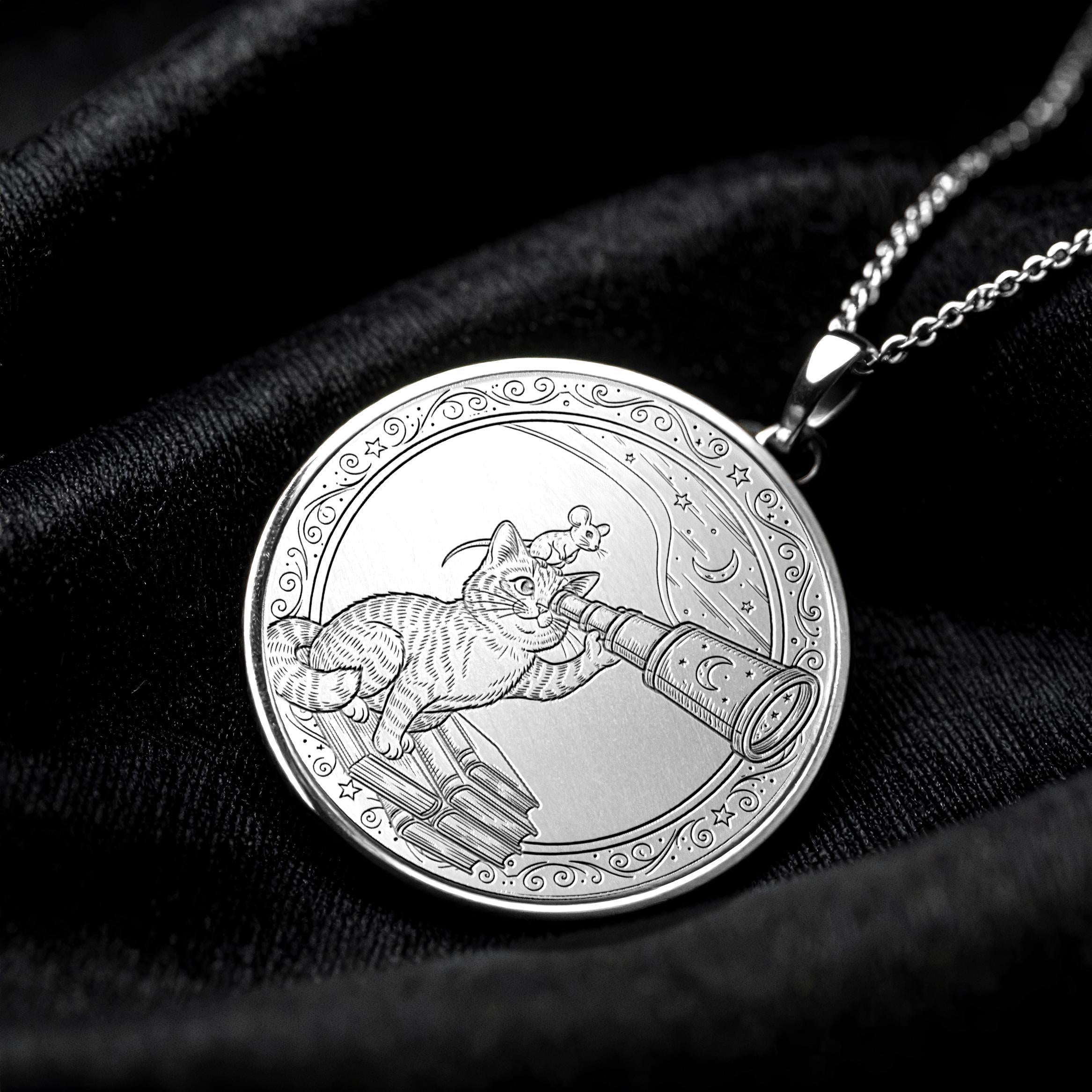 14K Gold Cat Necklace, Animal Jewelry Gift -295