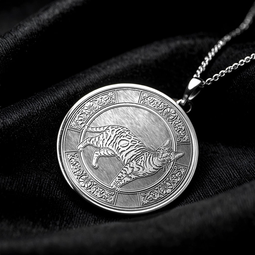 Bengal Cat Medallion Pendant, Timeless Gold & Sterling Silver Necklace