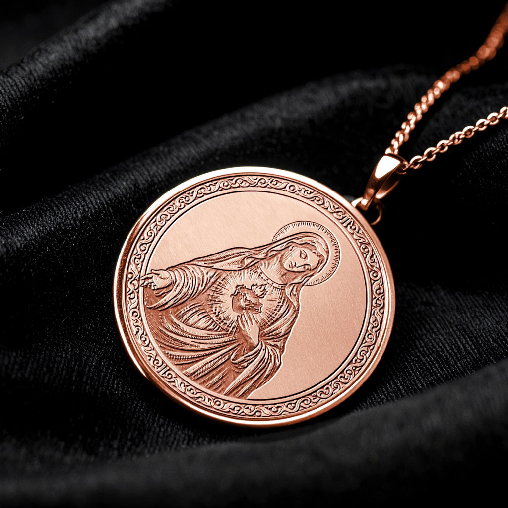 14K Gold Virgin Mary Medallion Necklace: Mother Mary Pendant - 103