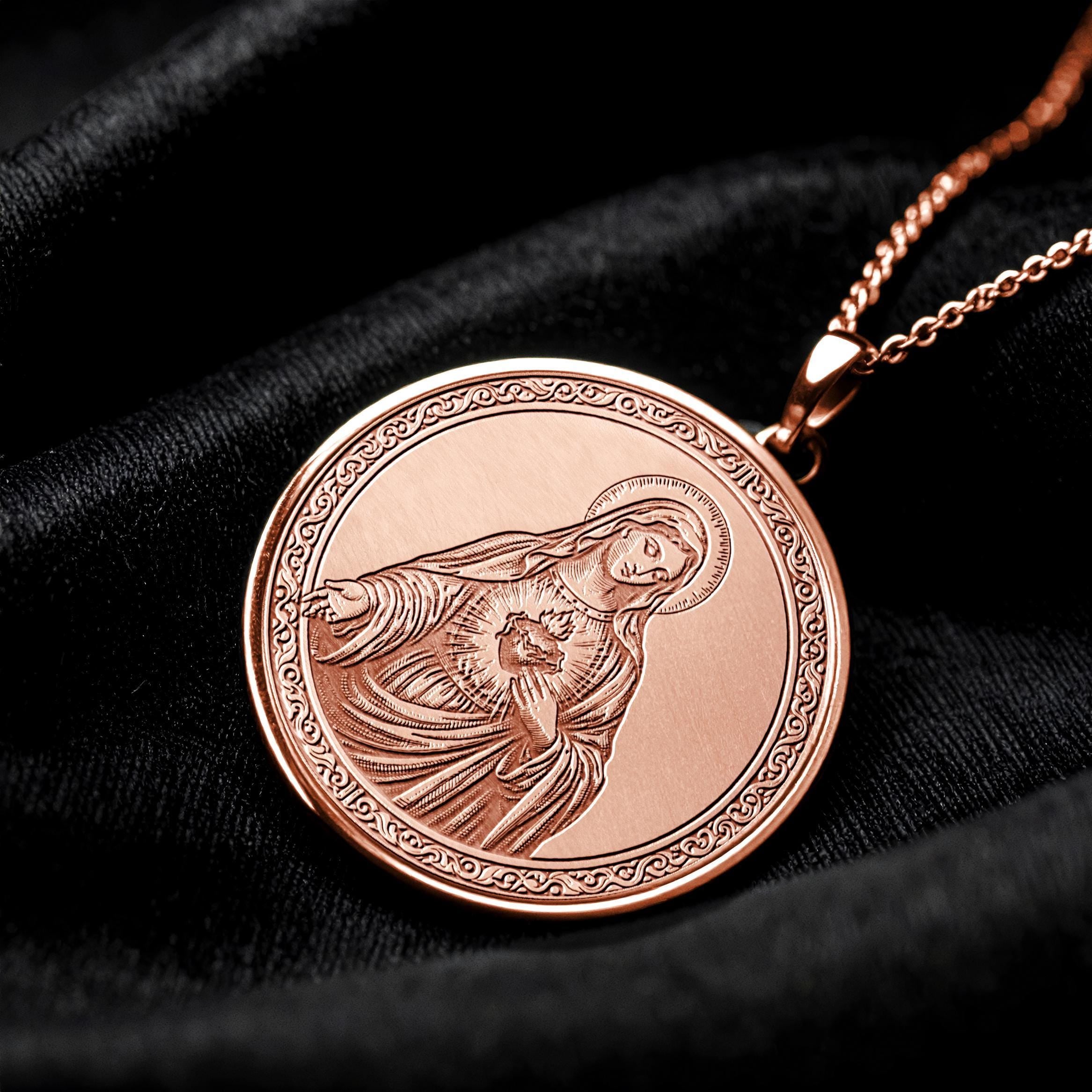 14K Gold Virgin Mary Medallion Necklace: Mother Mary Pendant - 103