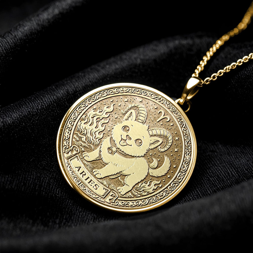 Aries Zodiac Pendant – Fire Sign Necklace with Dog -495