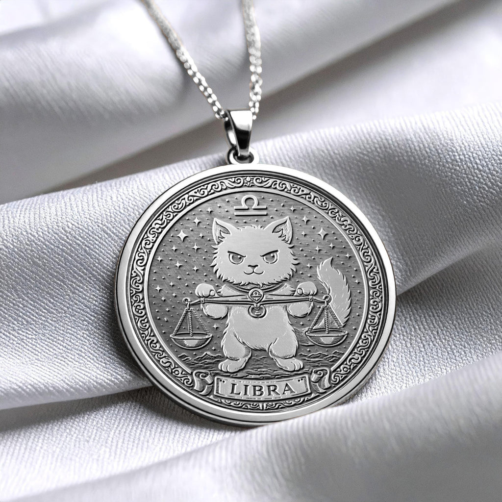 Cat Libra Zodiac Pendant Necklace - Handmade Charm -488