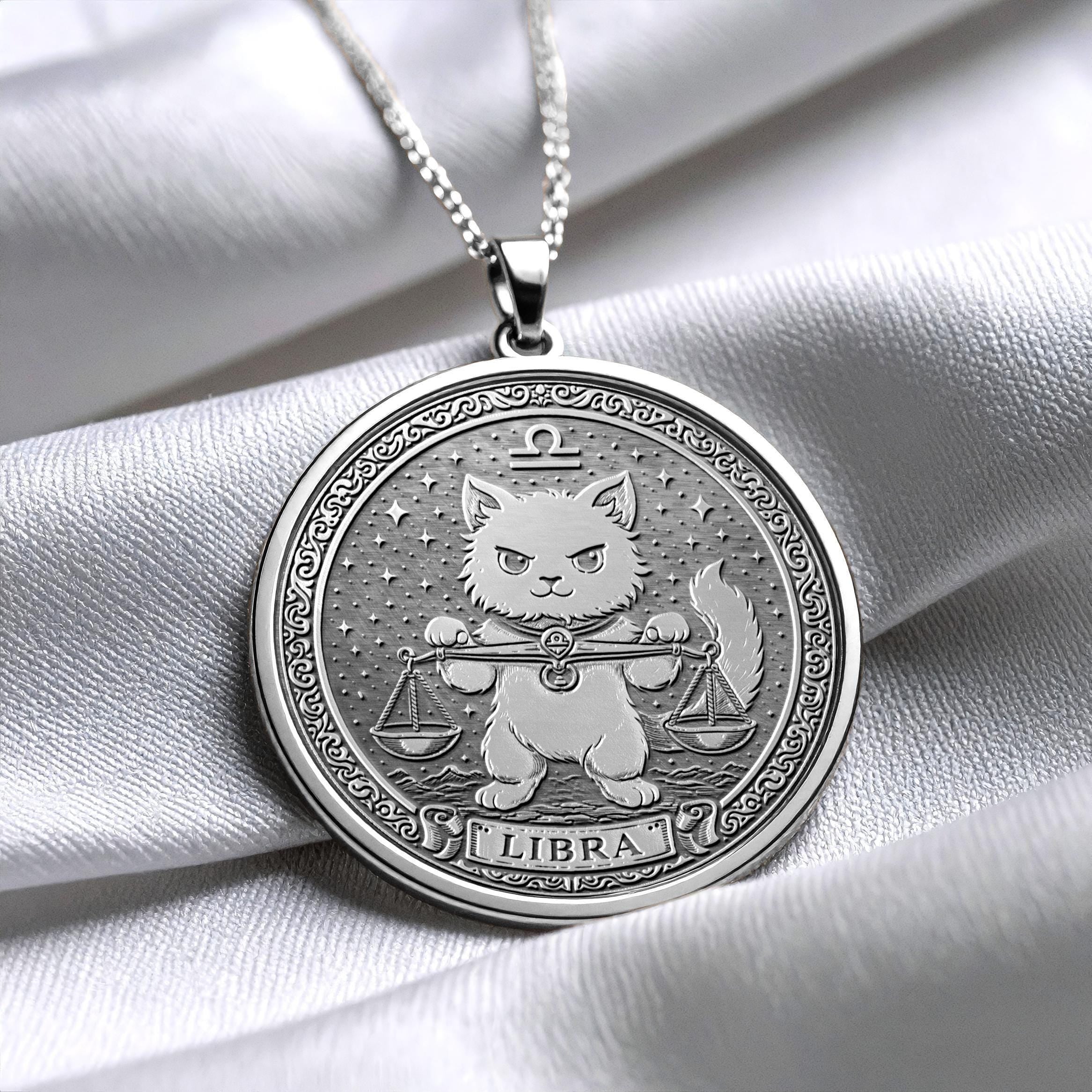 Cat Libra Zodiac Pendant Necklace - Handmade Charm -488