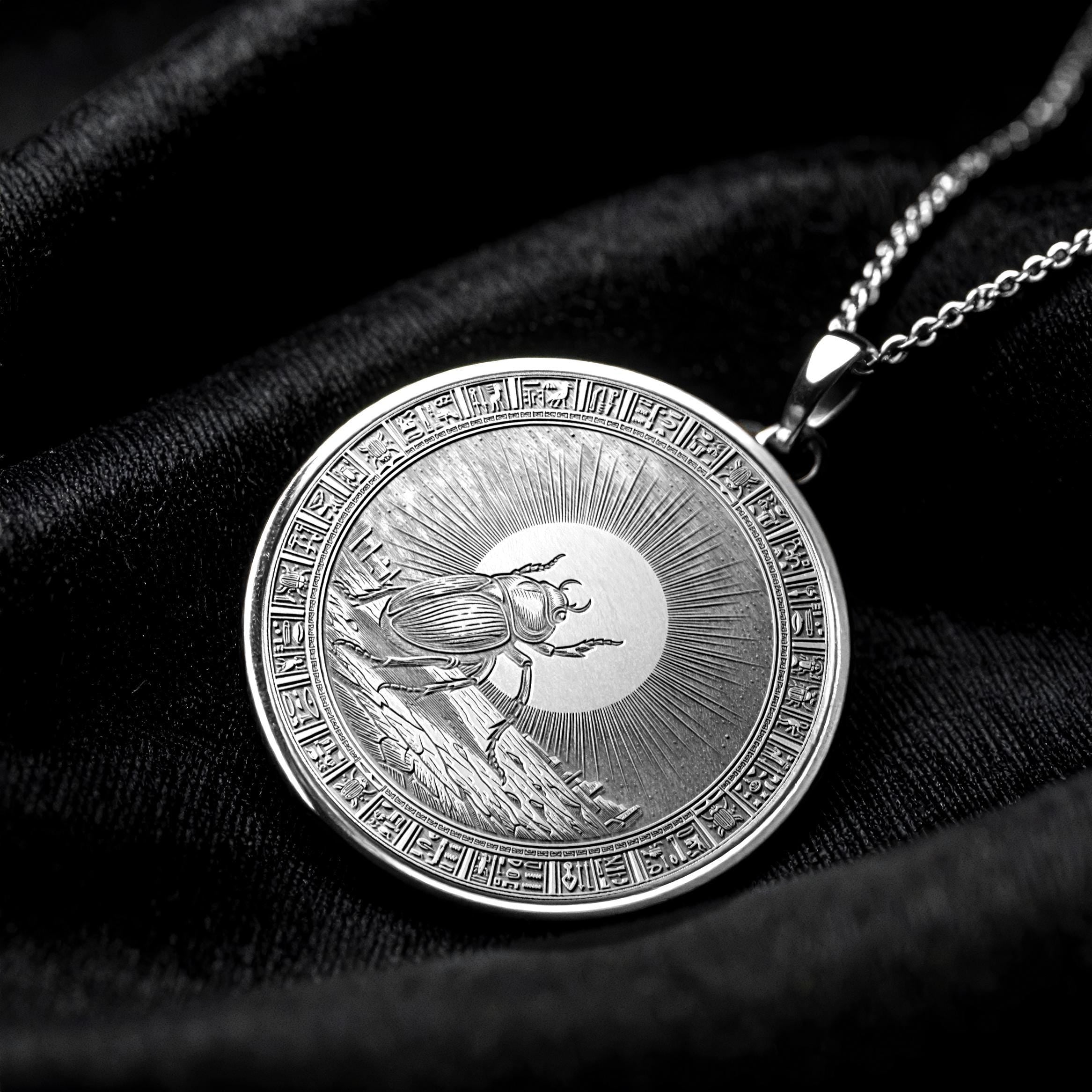 Ancient Egyptian Khepri Necklace : Silver Rebirth Medallion -39