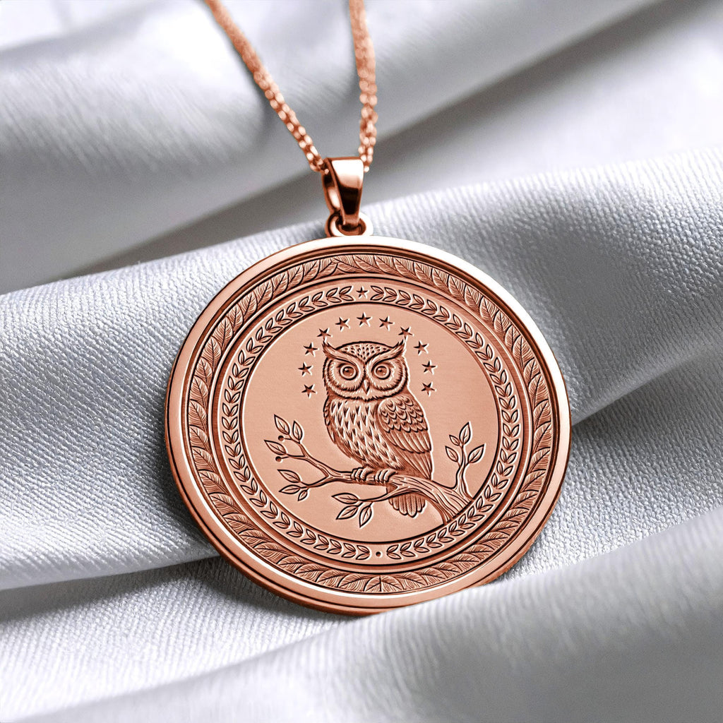 Athena Owl Medallion Necklace – Greek Mythology Coin Pendant -210