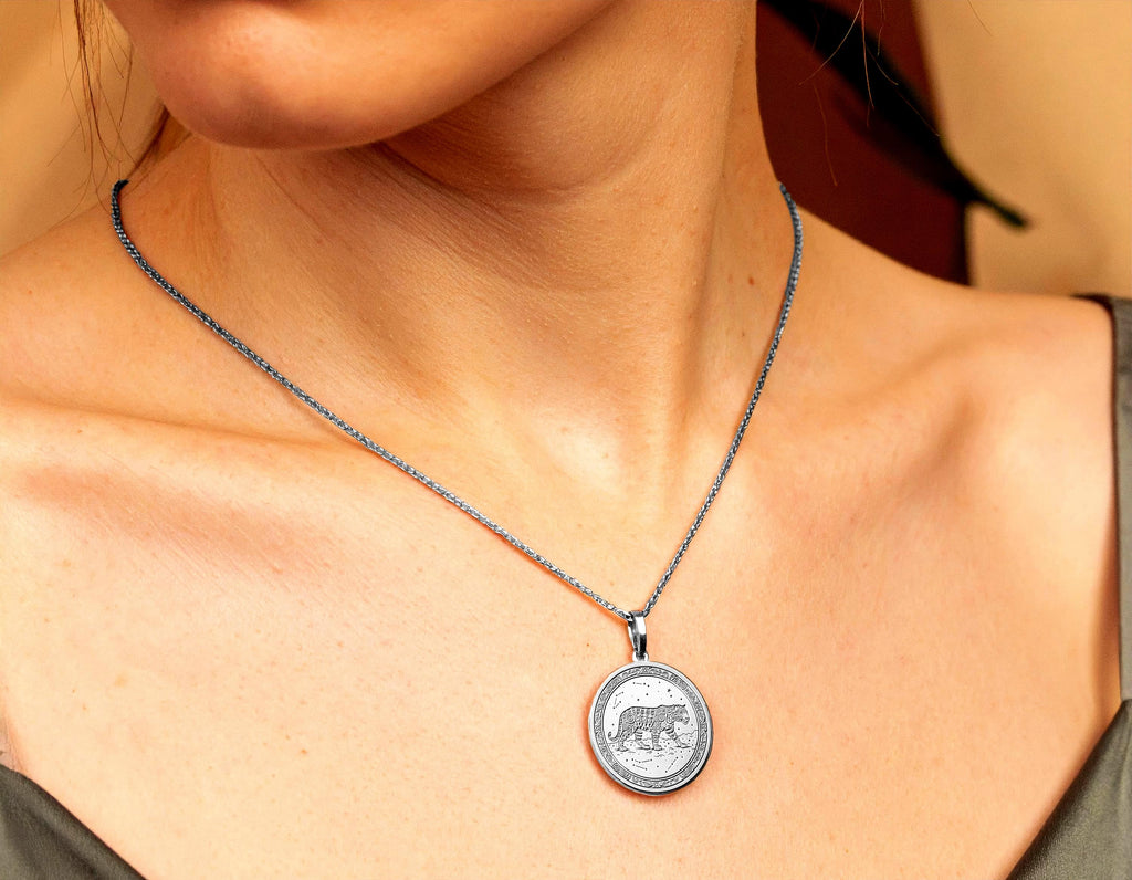 14K Gold Cosmic Jaguar Pendant: Celestial Spirit Necklace -286