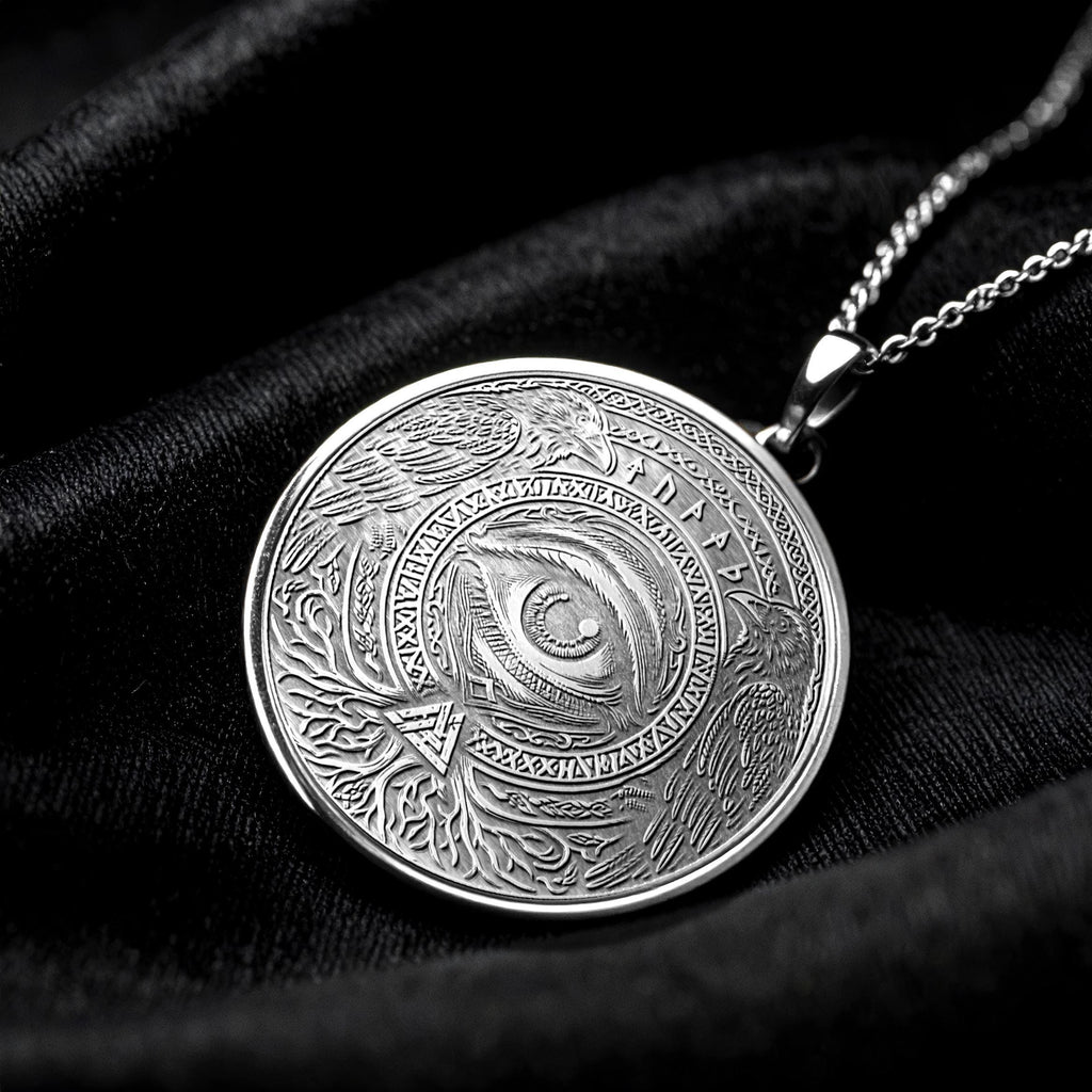 14K Gold Odin Eye Medallion: Norse Viking Amulet Pendant -113