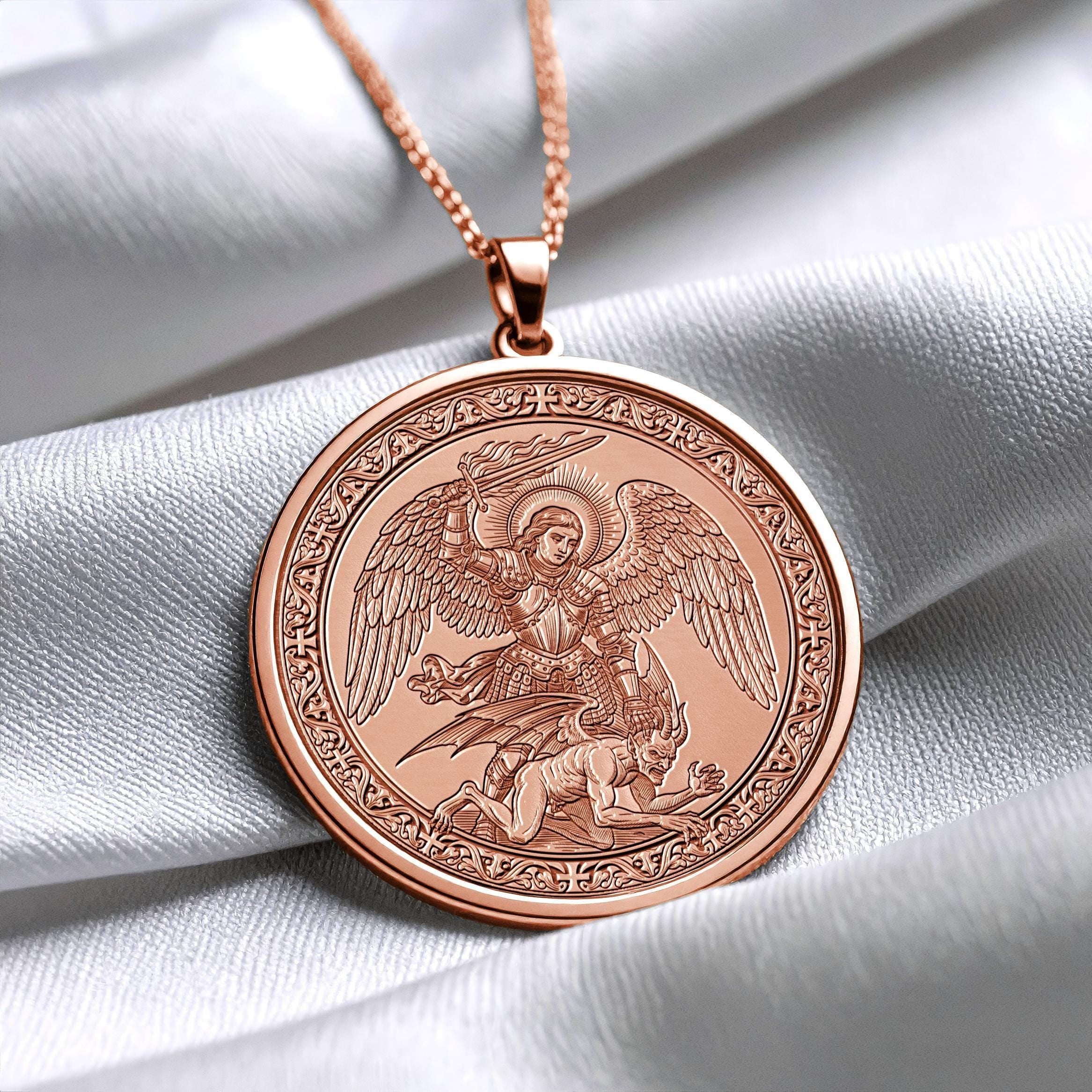 Archangel Saint Michael Protection Pendant Locket, Gold Warrior Angel Jewelry , Christmass Gift -90