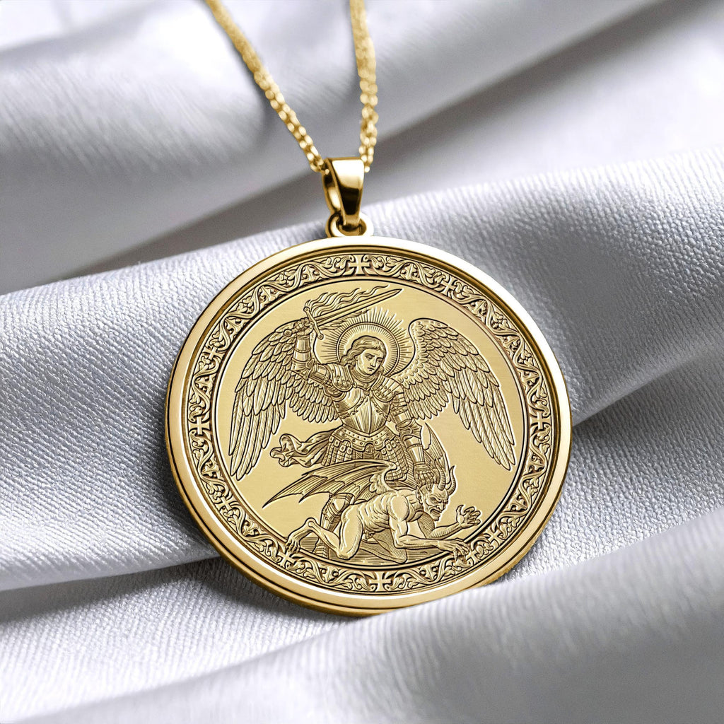 Archangel Saint Michael Protection Pendant Locket, Gold Warrior Angel Jewelry , Christmass Gift -90