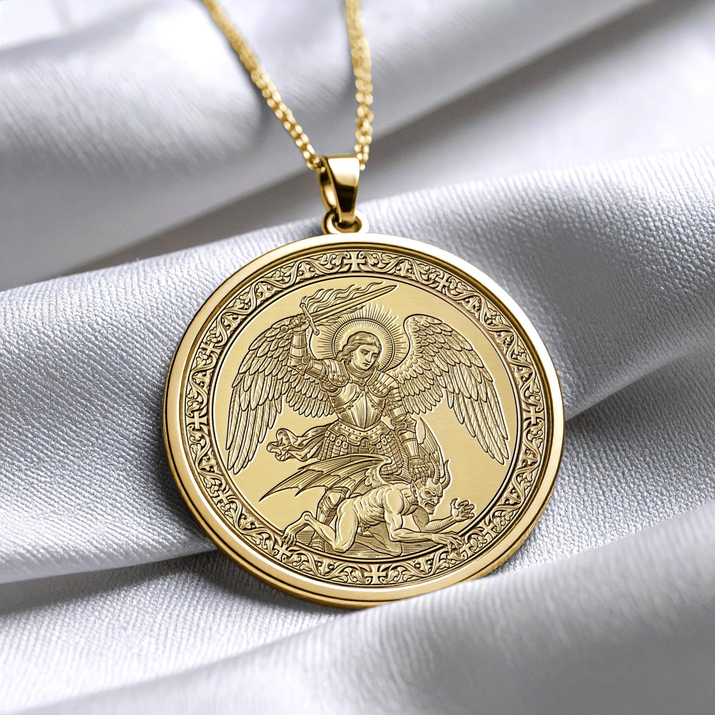 Archangel Saint Michael Protection Pendant Locket, Gold Warrior Angel Jewelry , Christmass Gift -90