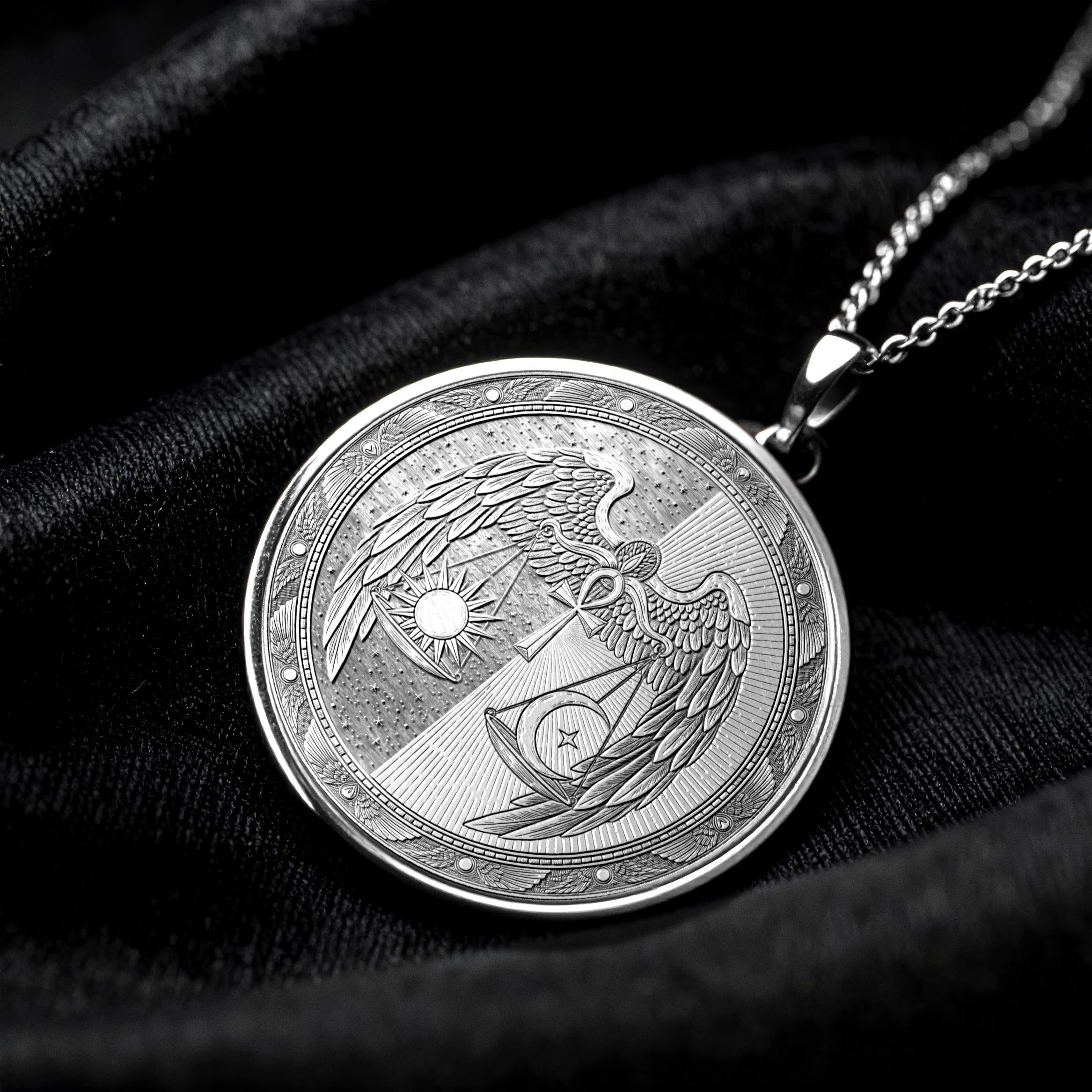 Cosmic Balance Sun & Moon Ankh Medallion – Winged Sacred Harmony Pendant -29