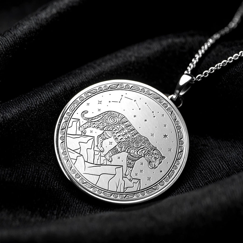 Aztec Jaguar Coin Pendant – Sterling Silver or Gold Totem Necklace -216