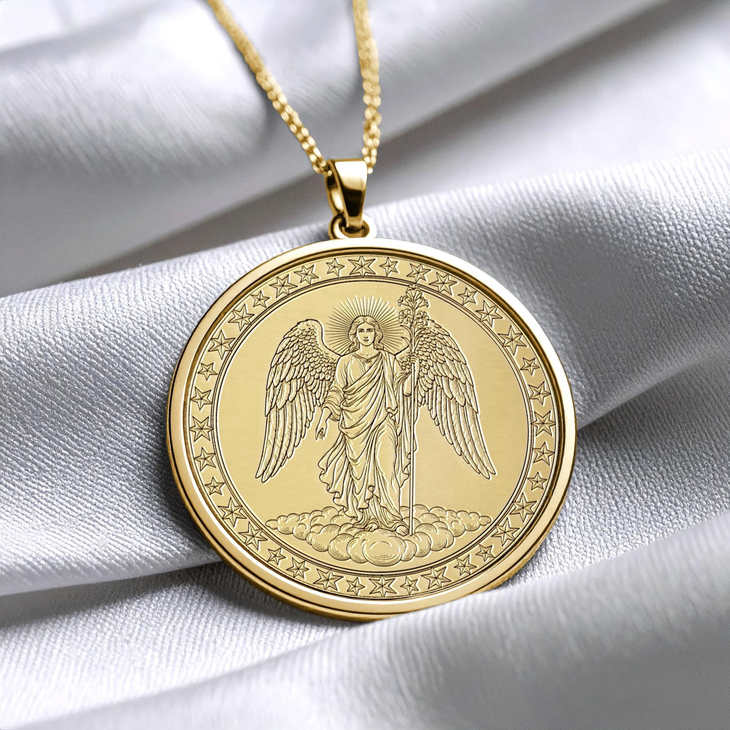 Archangel Uriel Necklace, Fire of God Pendant, Guardian Angel Medallion, Christmas Gift -97