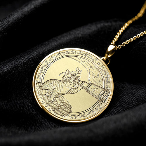 14K Gold Cat Necklace, Animal Jewelry Gift -295