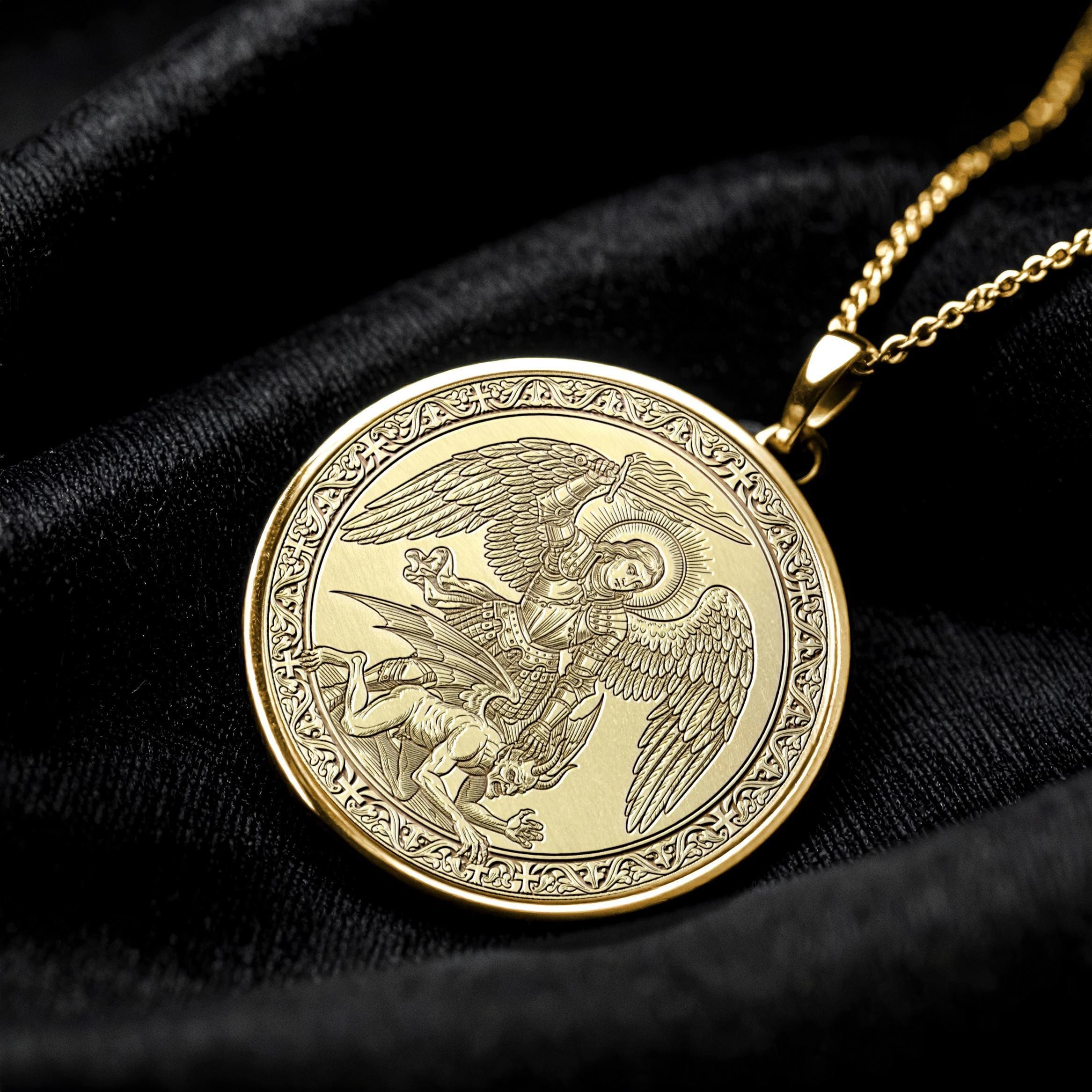 Archangel Saint Michael Protection Pendant Locket, Gold Warrior Angel Jewelry , Christmass Gift -90