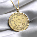 14K Gold Cat Necklace, Handmade Coin Pendant, Animal Jewelry -296