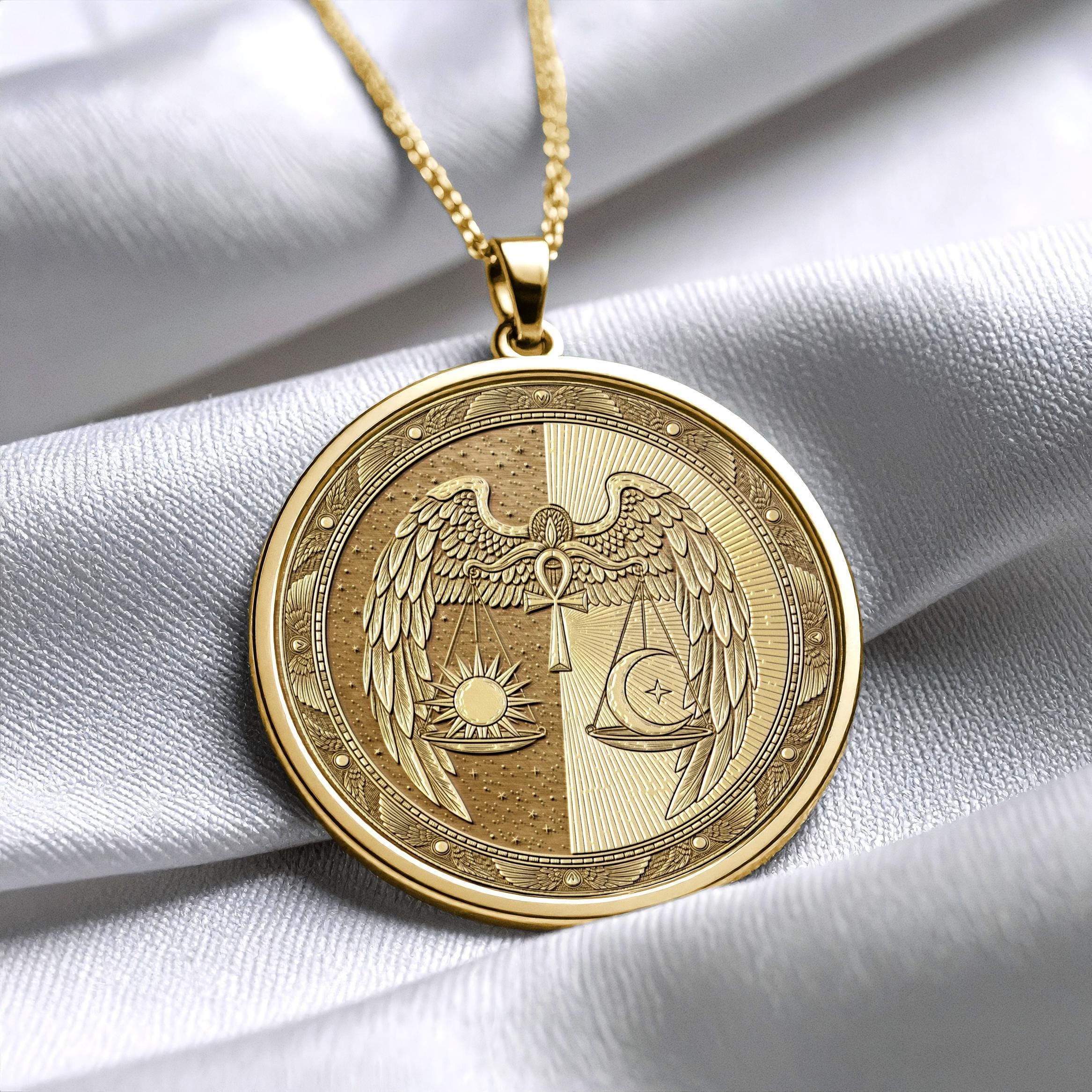 Cosmic Balance Sun & Moon Ankh Medallion – Winged Sacred Harmony Pendant -29