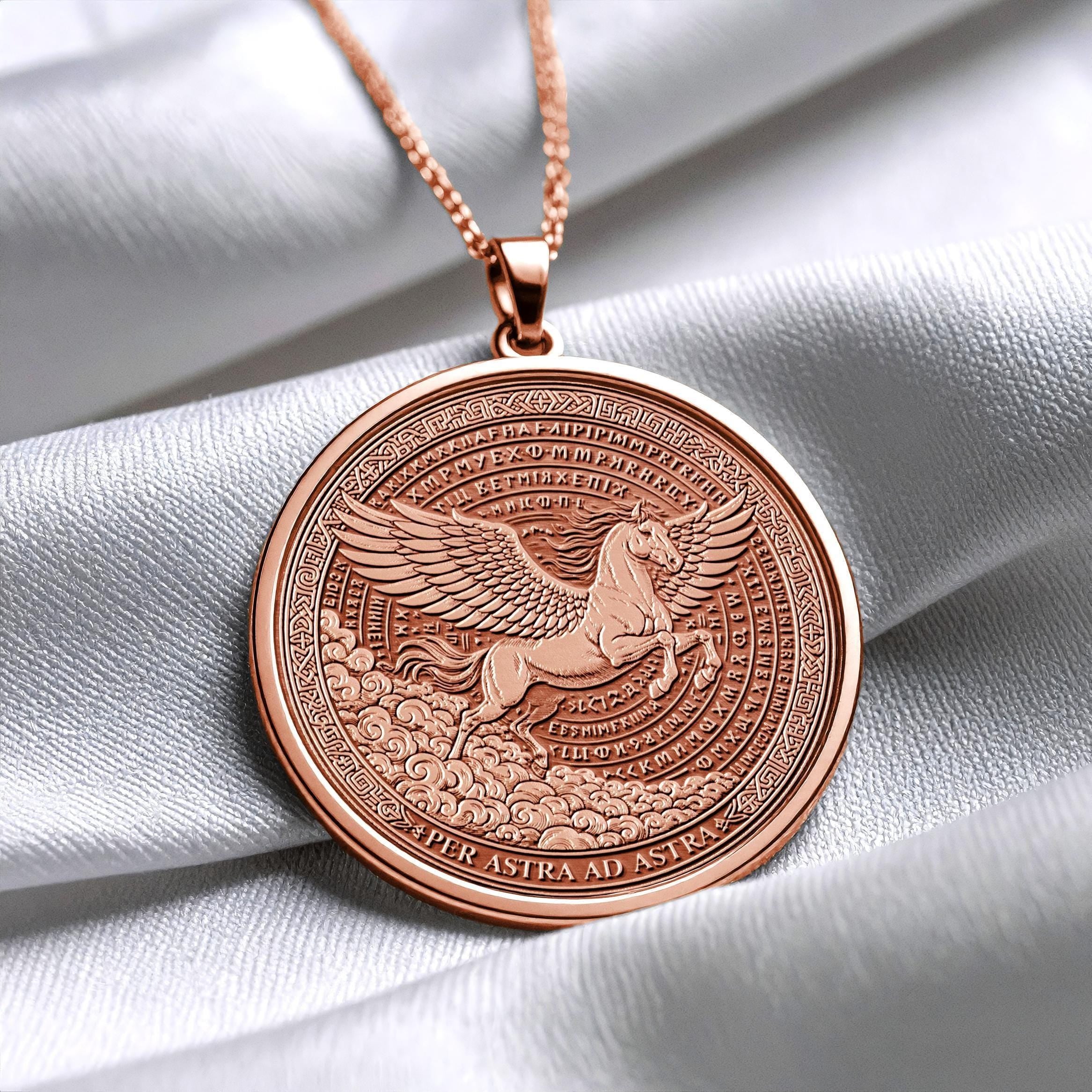 Ad Astra Per Aspera Necklace , Latin Motto Jewelry ,  Pegasus Necklace -245