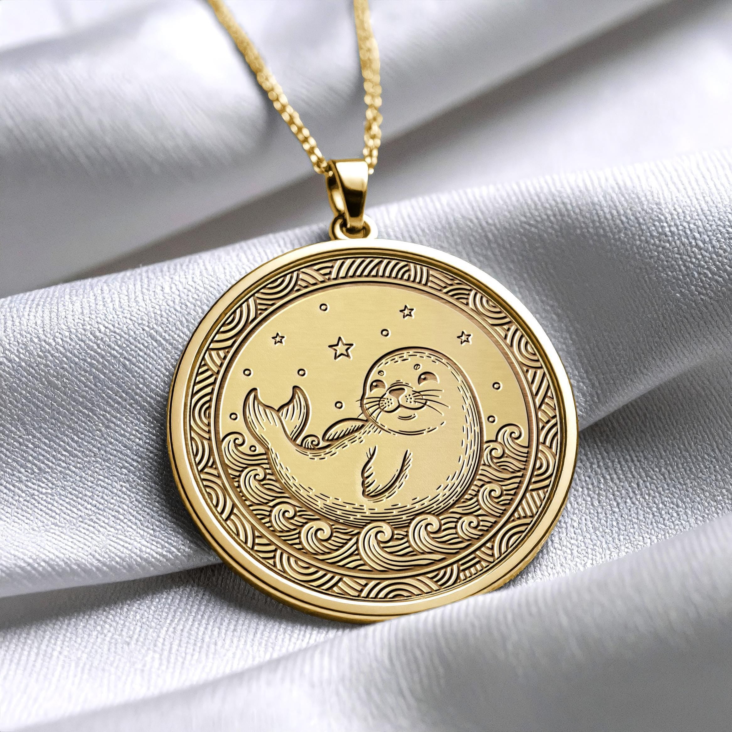 Baby Seal Medallion Necklace – Ocean Animal Charm, Sterling Silver -214