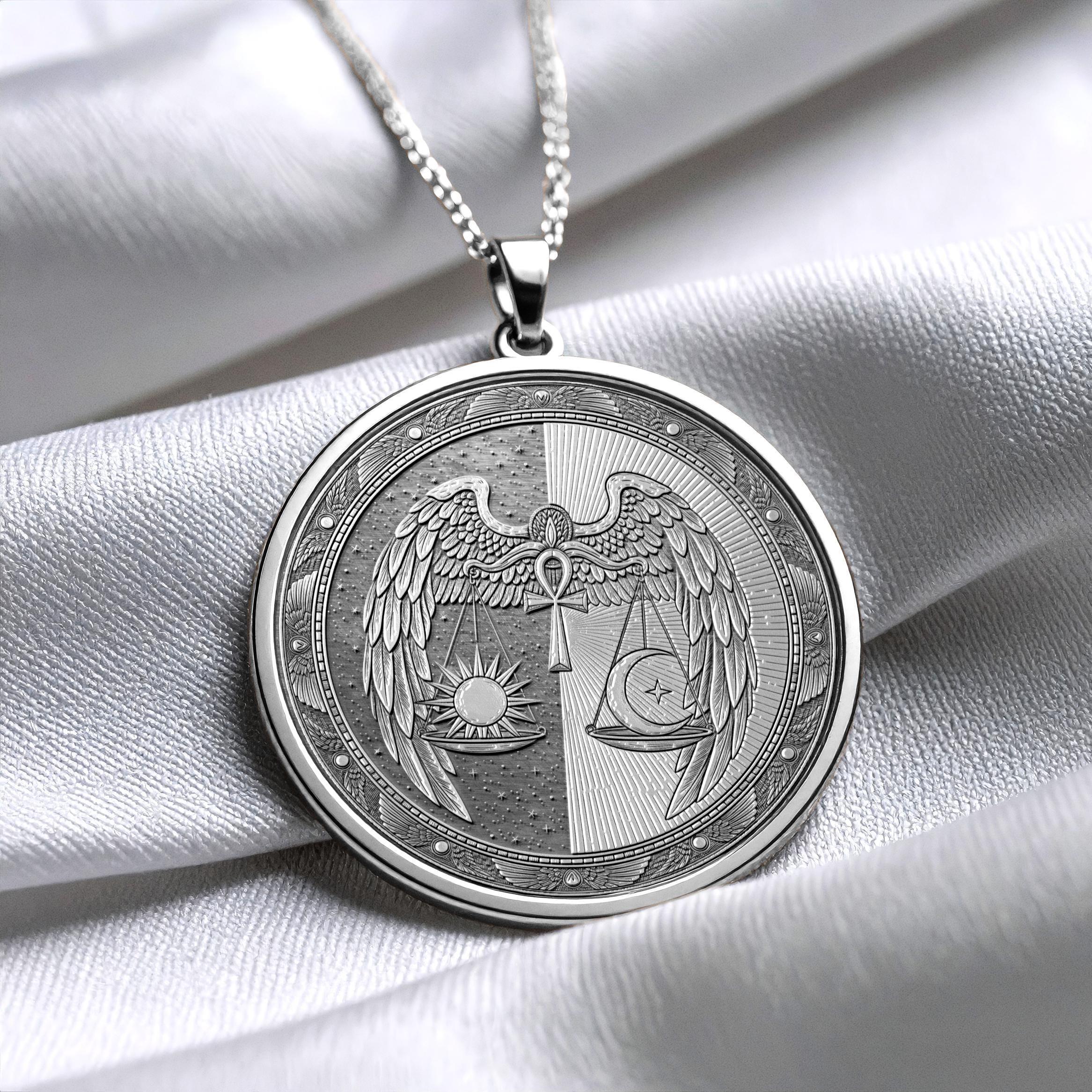 Cosmic Balance Sun & Moon Ankh Medallion – Winged Sacred Harmony Pendant -29