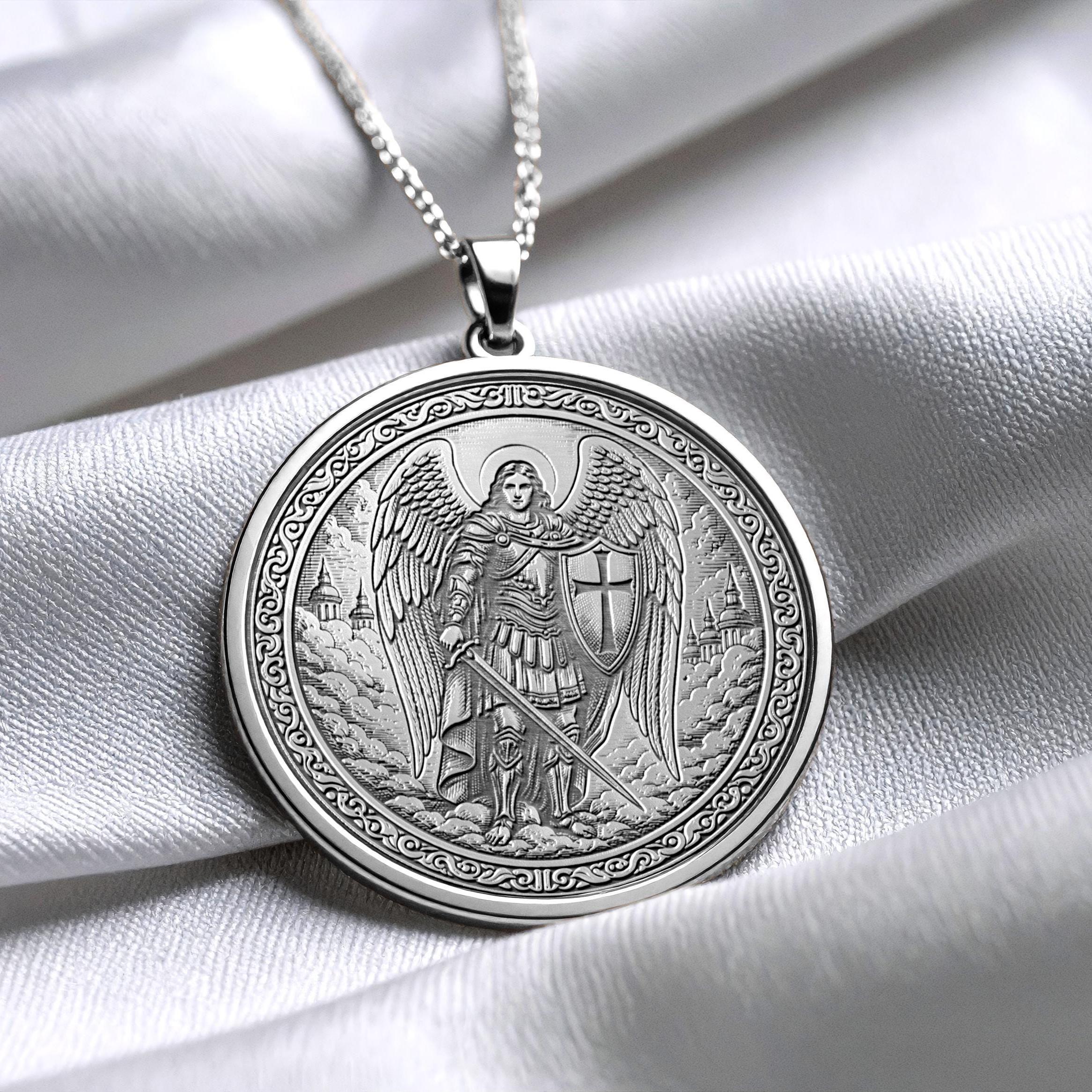 Archangel Michael Guardian Pendant – Heavenly Warrior Medallion – Christmas Angel Jewelry -88