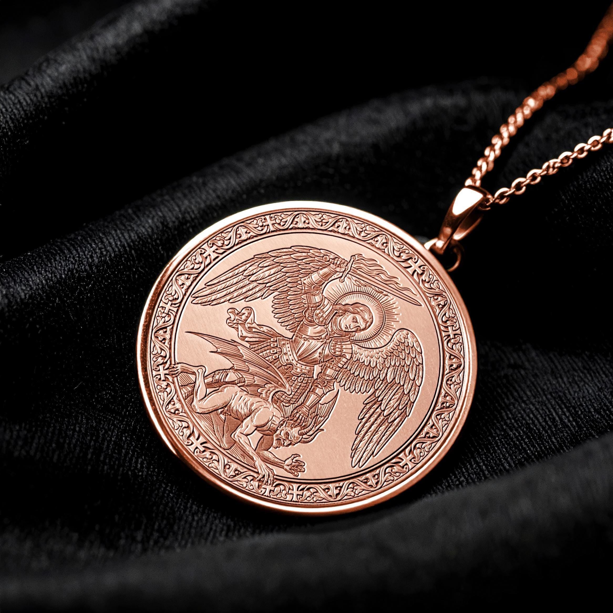 Archangel Saint Michael Protection Pendant Locket, Gold Warrior Angel Jewelry , Christmass Gift -90