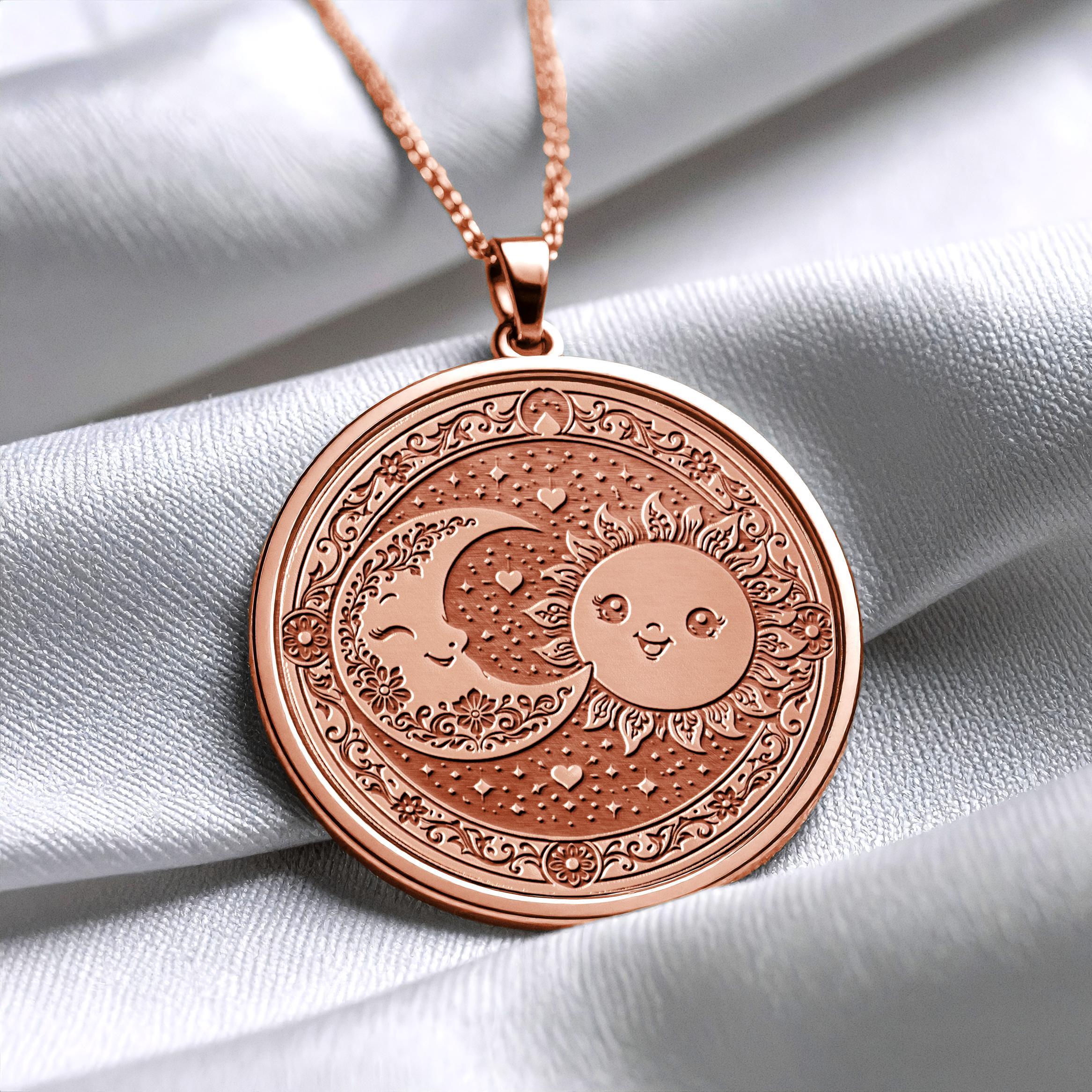 Celestial Sun and Moon Pendant – 925 Sterling Silver, Gold Plated Options -366