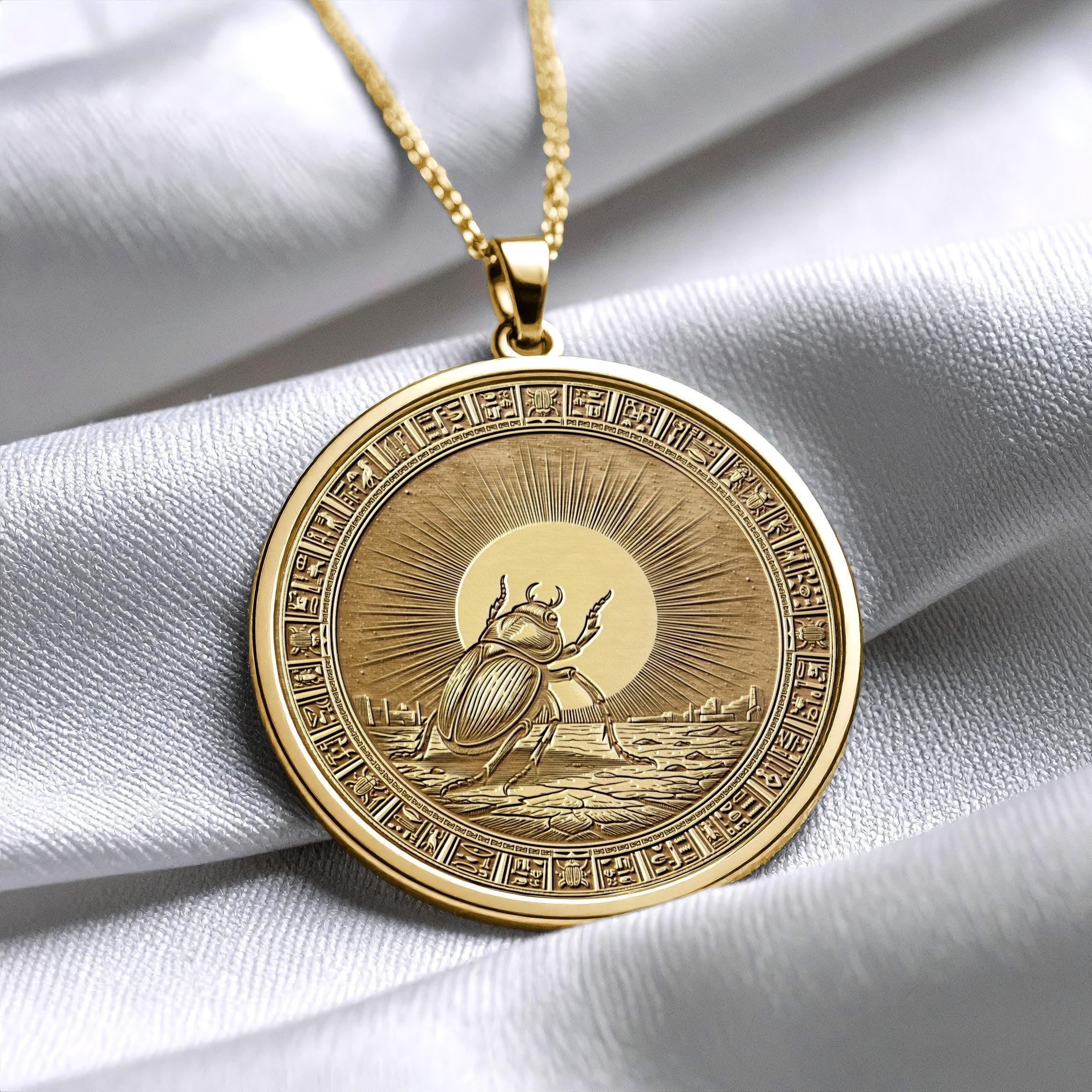 Ancient Egyptian Khepri Necklace : Silver Rebirth Medallion -39