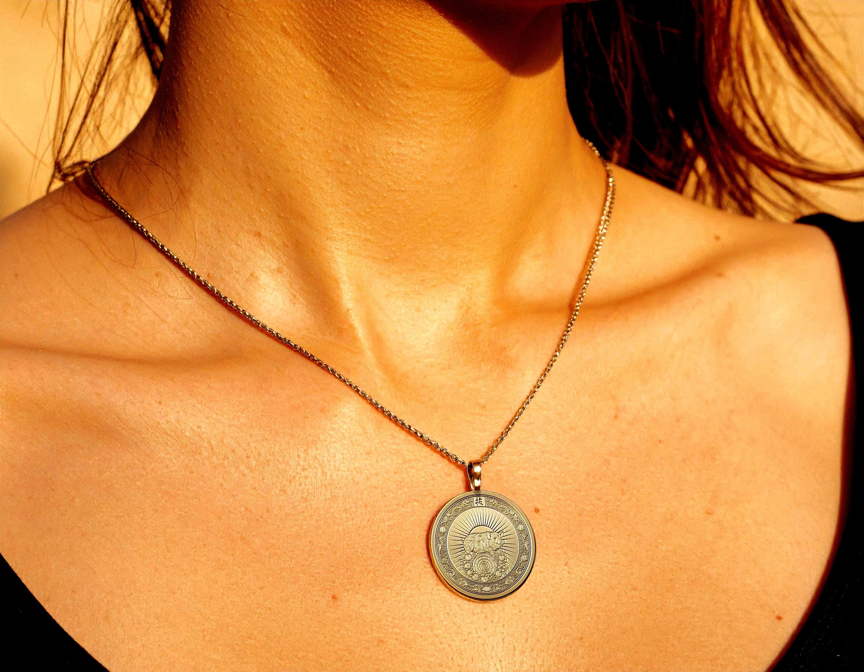 14k Gold Year of the Pig Necklace , Silver Animal Zodiac Pendant-19