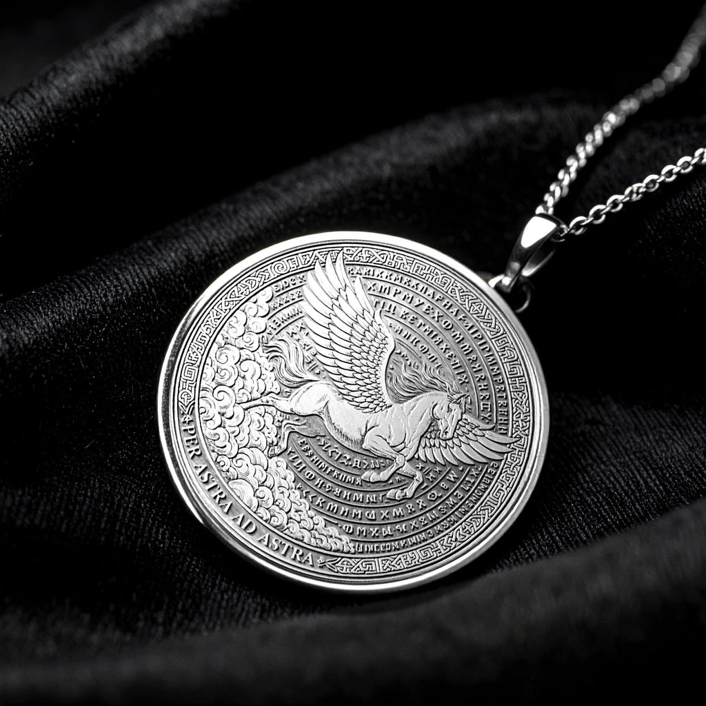 Ad Astra Per Aspera Necklace , Latin Motto Jewelry ,  Pegasus Necklace -245