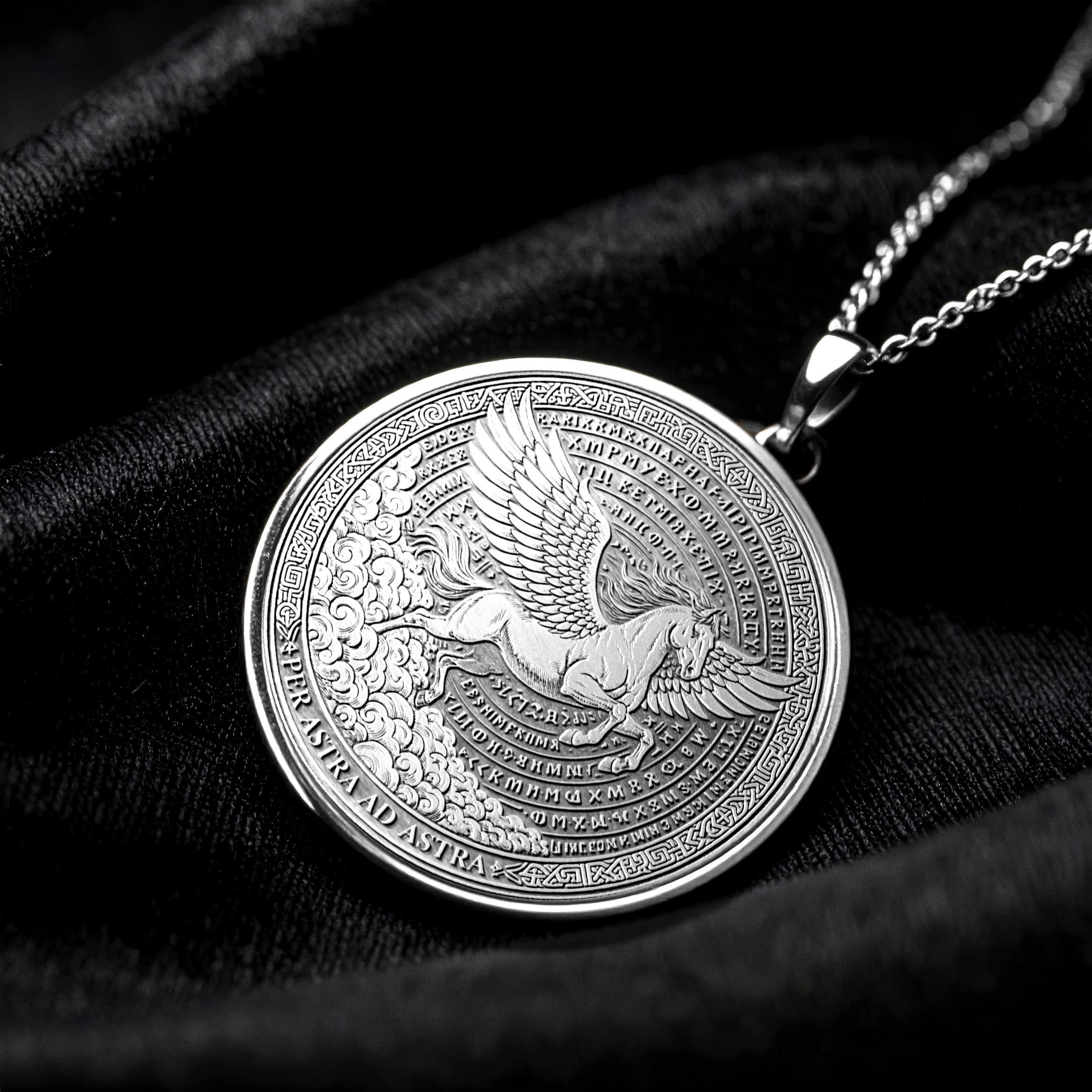 Ad Astra Per Aspera Necklace , Latin Motto Jewelry ,  Pegasus Necklace -245